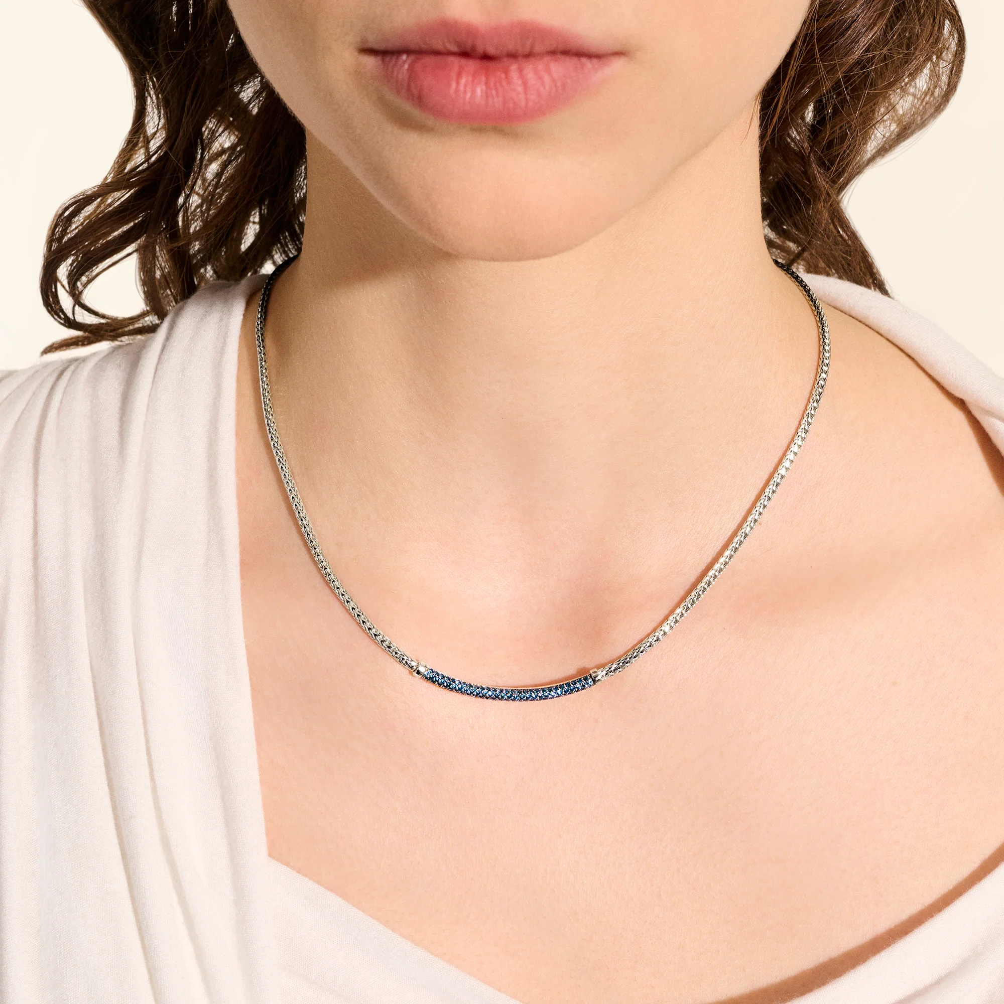 JH Essential Pavé Necklace, Sterling Silver, Gemstones, 2.5MM|NBS986984BSP - Image 5