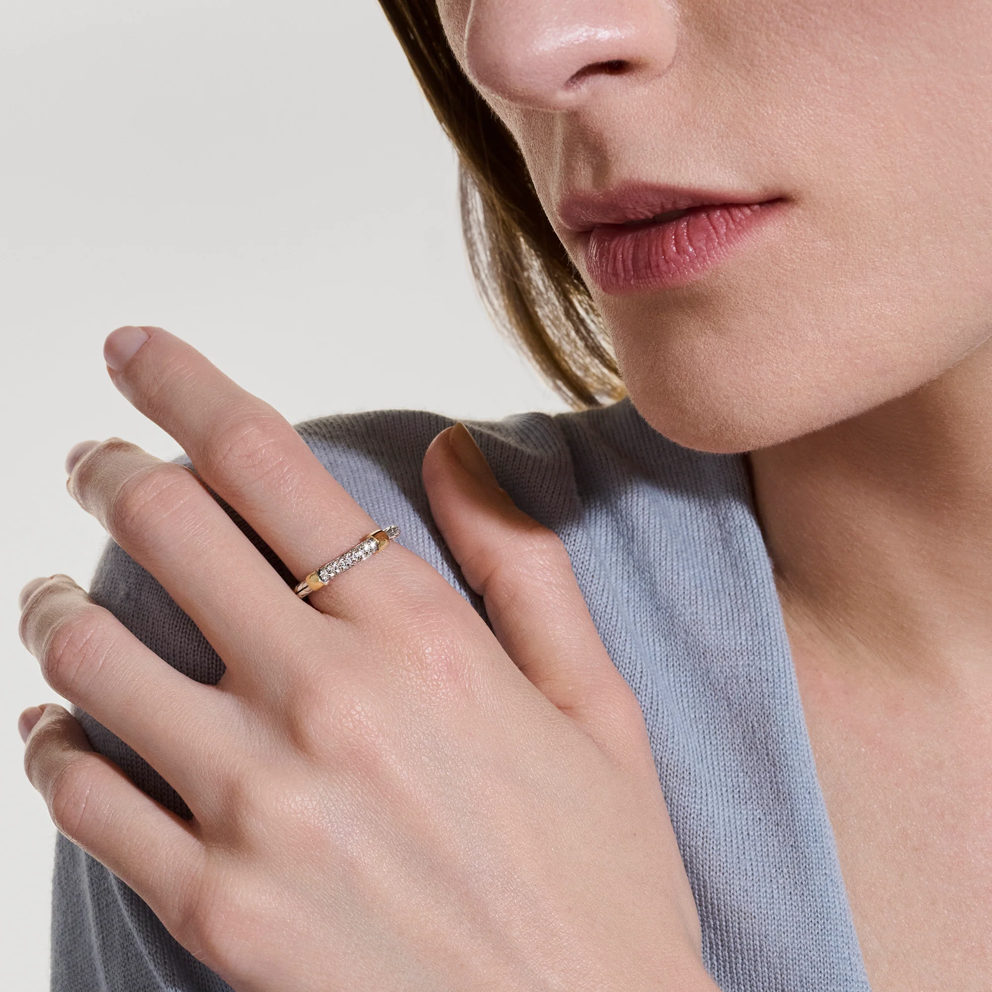 JH Essential Pave Ring, Gold, Sterling Silver, Diamonds, 3MM|RZZP988692DI - Image 5