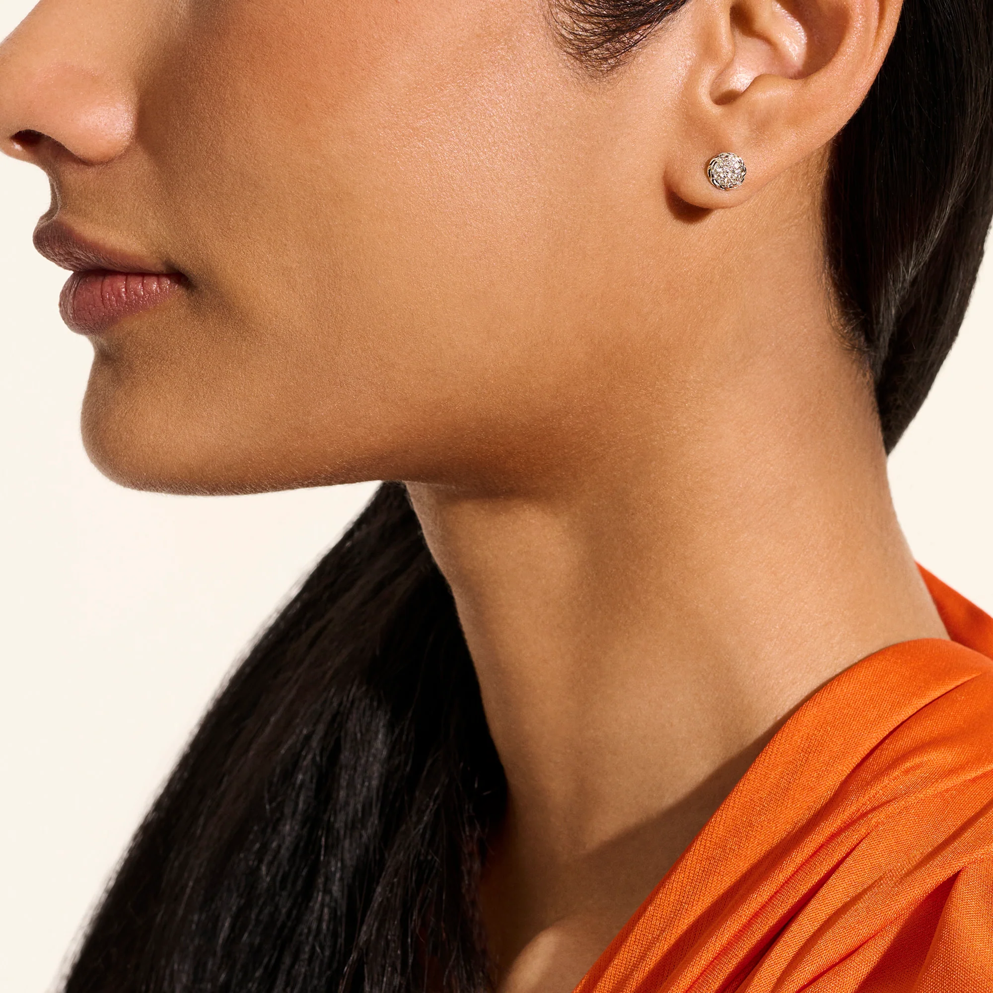 JH Essential Pavé Stud Earring, Sterling Silver, Diamonds, 7MM|EBP987022DI - Image 5