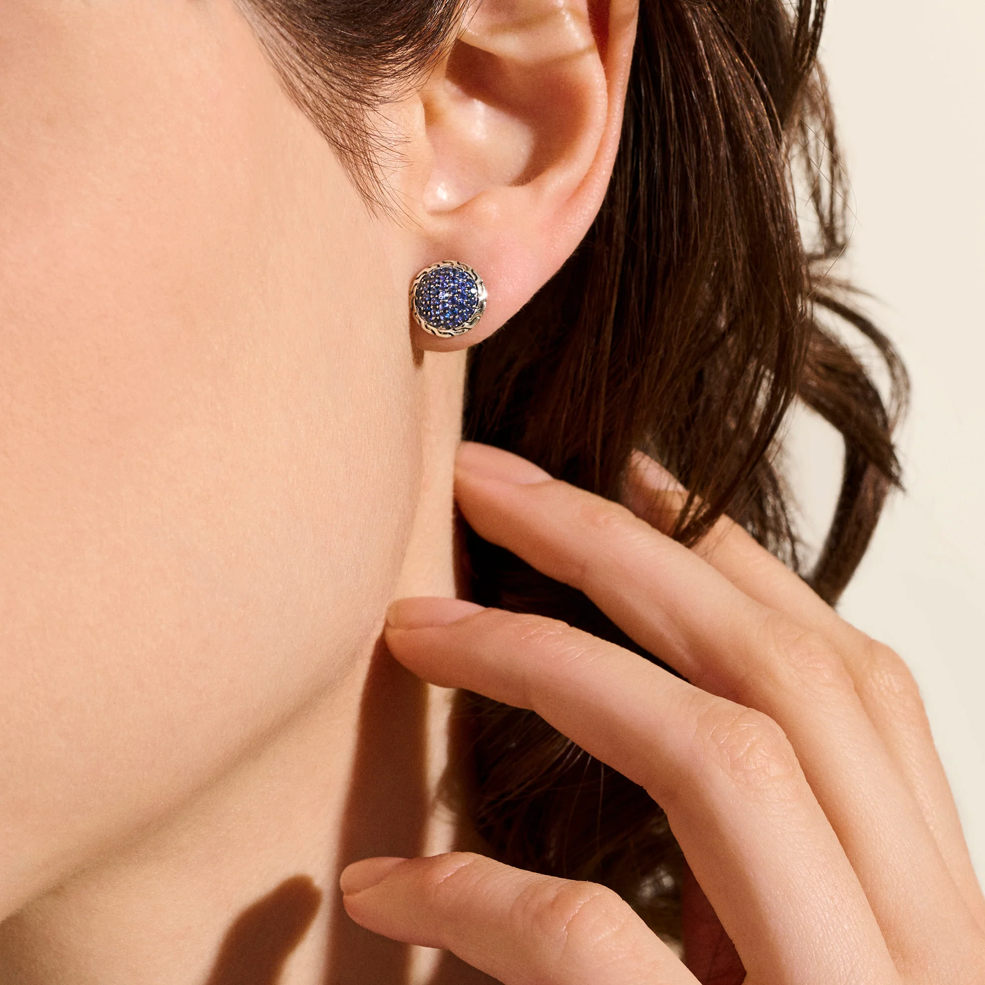 JH Essential Pavé Stud Earring, Sterling Silver, Gemstones, 10MM|EBS987184BSP - Image 5