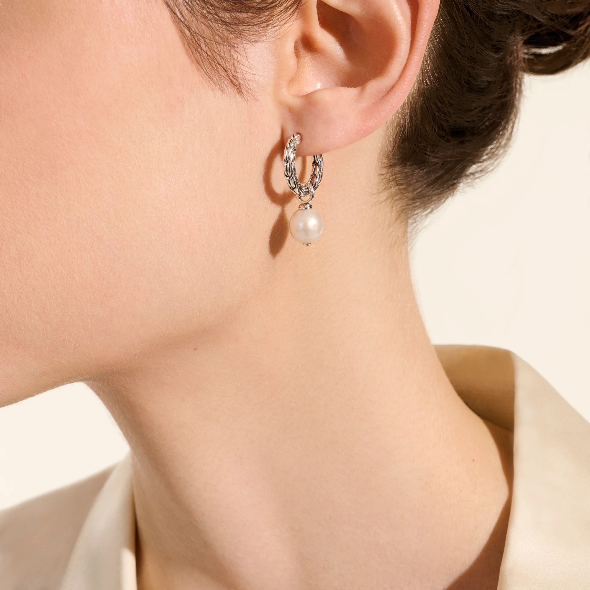 JH Essential Pearl Hoop Earring, Sterling Silver, 16MM|EB987261 - Image 5