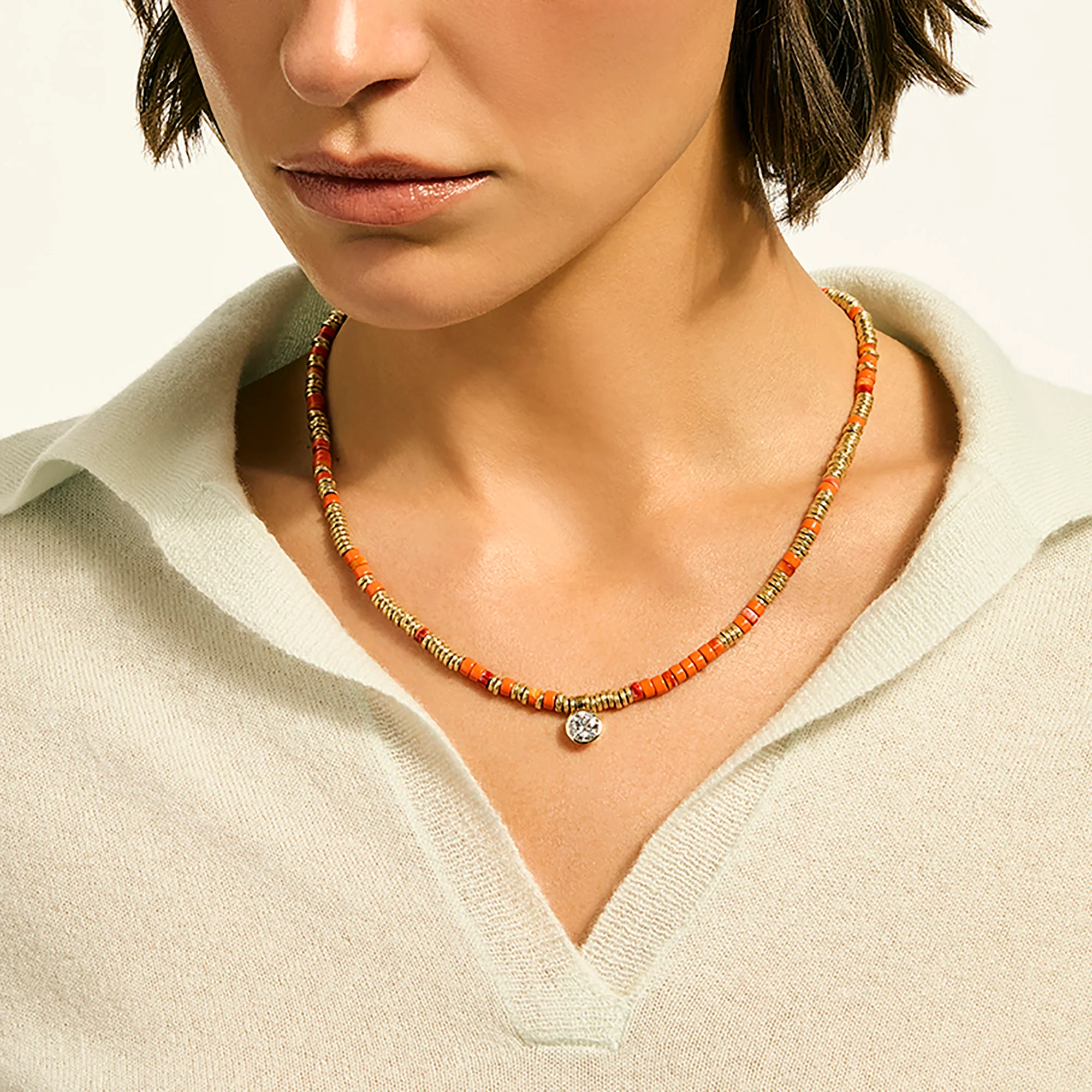 JH Lovestruck™ Heishi Pendant Necklace, Gold, Sterling Silver, Hardstones, Enamel, Diamond, 1.25TCW|NZZP430393OROYSLGD - Image 4