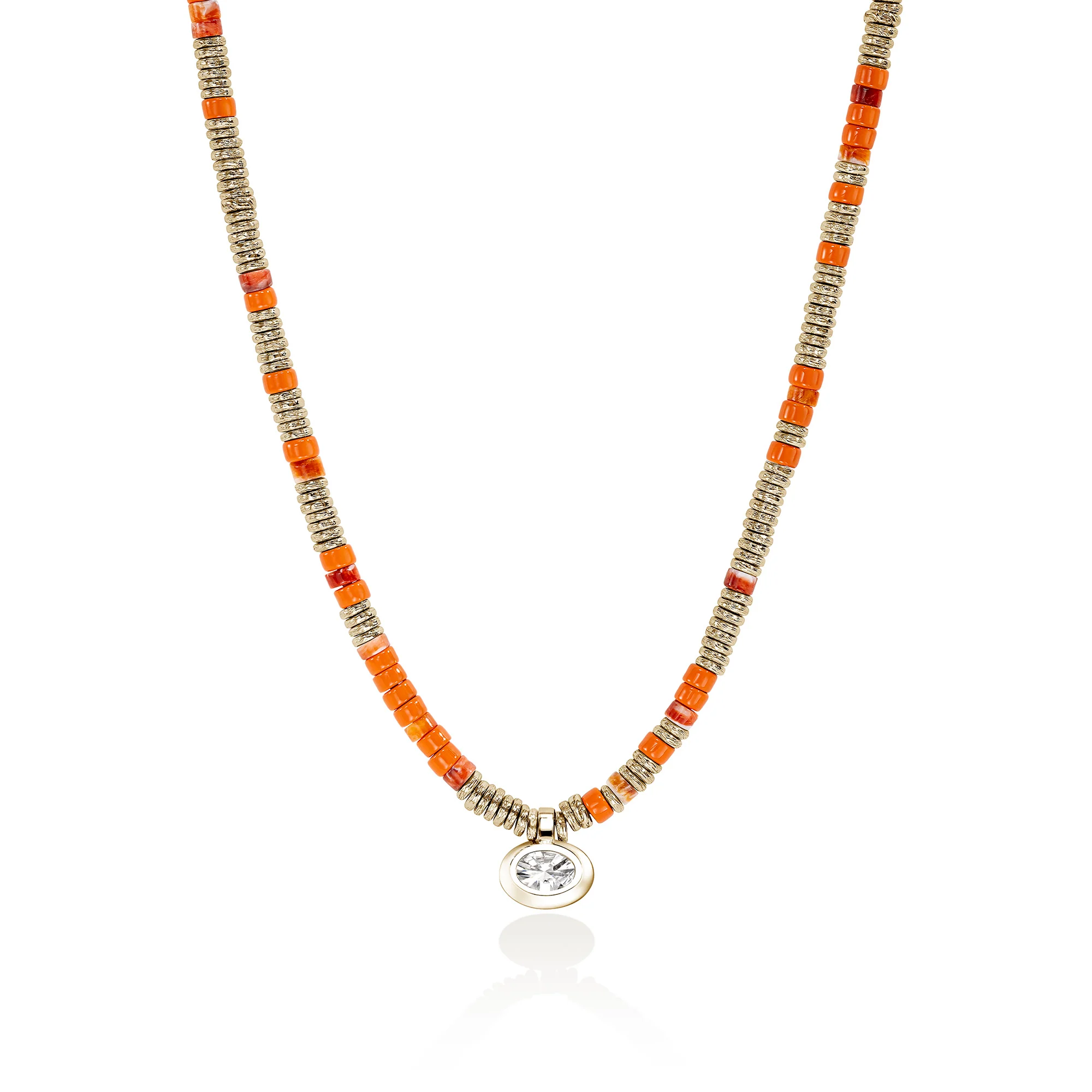 JH Lovestruck™ Heishi Pendant Necklace, Gold, Sterling Silver, Hardstones, Enamel, Diamond, 3.0TCW|NZZP430383OROYSLGD - Image 3