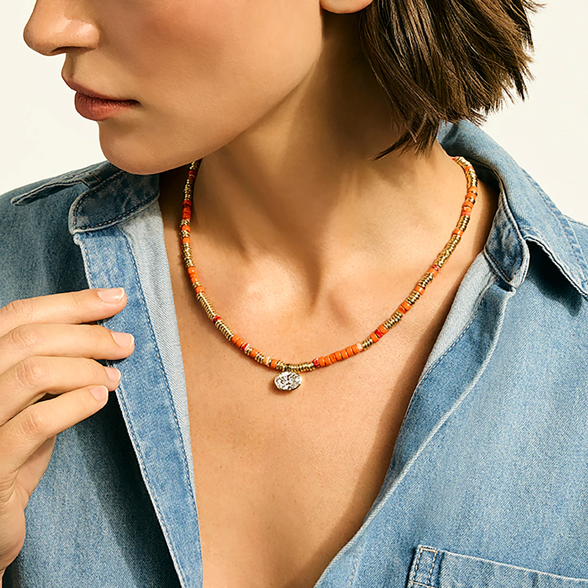 JH Lovestruck™ Heishi Pendant Necklace, Gold, Sterling Silver, Hardstones, Enamel, Diamond, 3.0TCW|NZZP430383OROYSLGD - Image 4