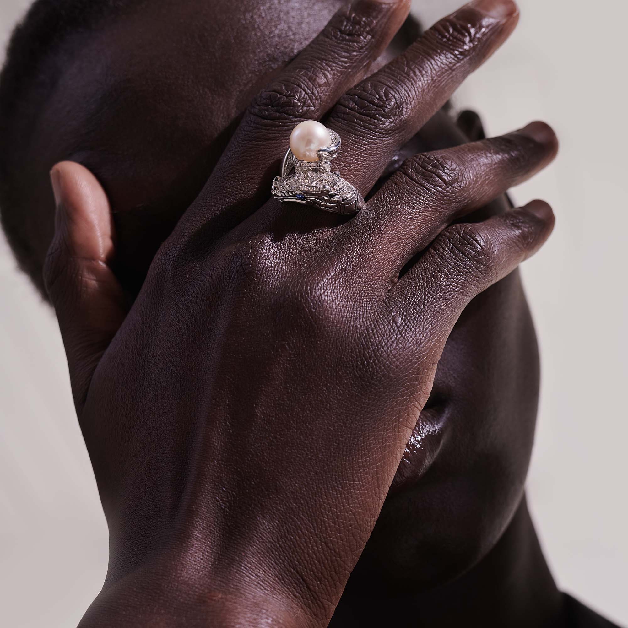 Naga Ring, Sterling Silver, Diamonds, Pearl|RBP603132BSPDI - Image 7