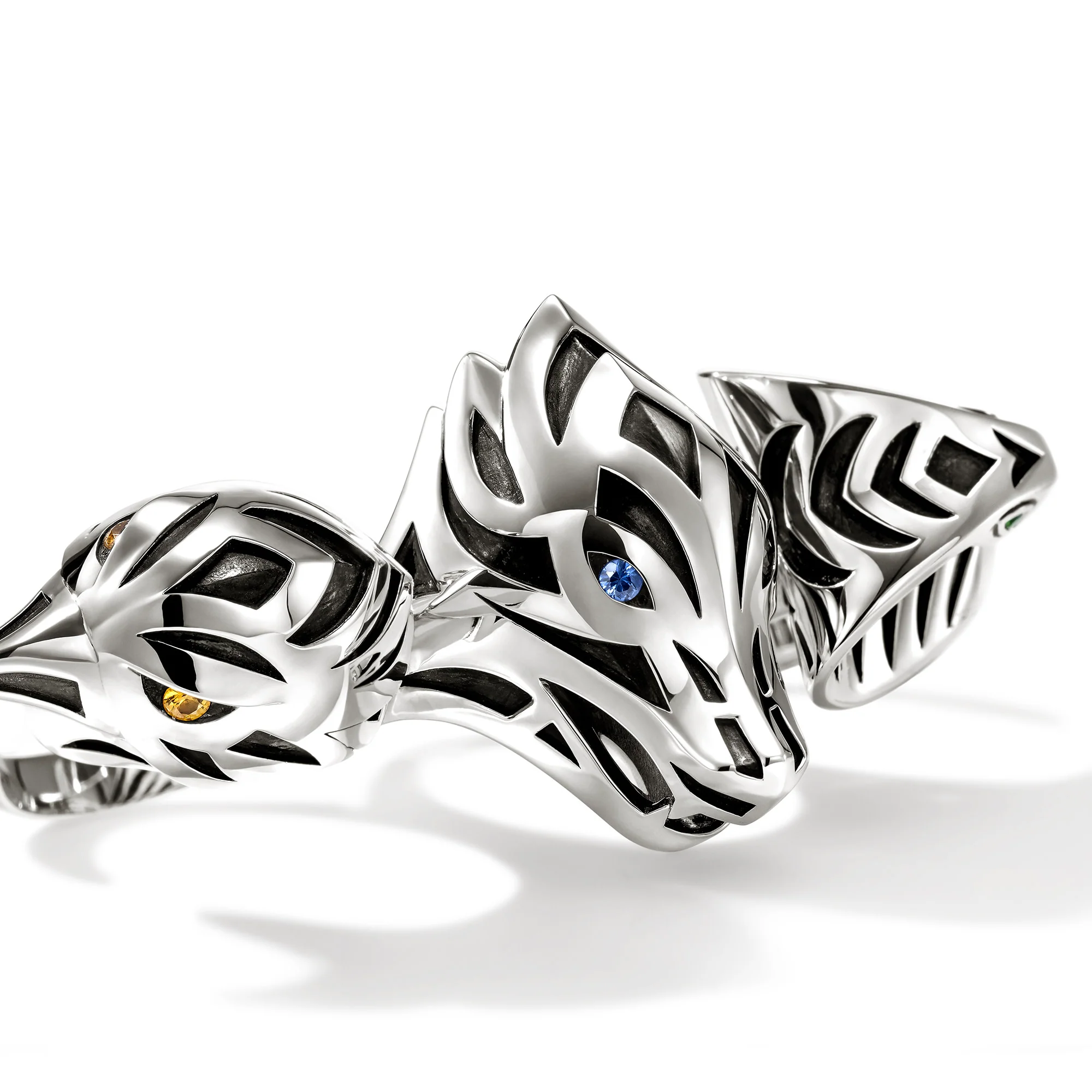 Legends Three Finger Ring, Sterling Silver, Gemstones|RMS604151YSBSPTS - Image 2