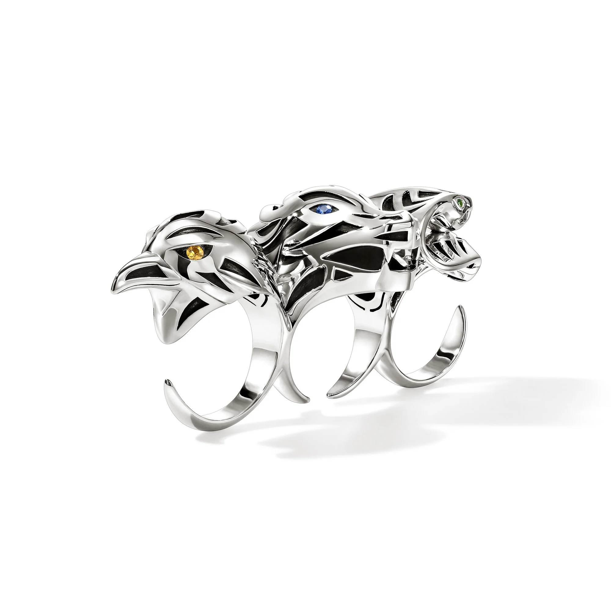 Legends Three Finger Ring, Sterling Silver, Gemstones|RMS604151YSBSPTS - Image 3