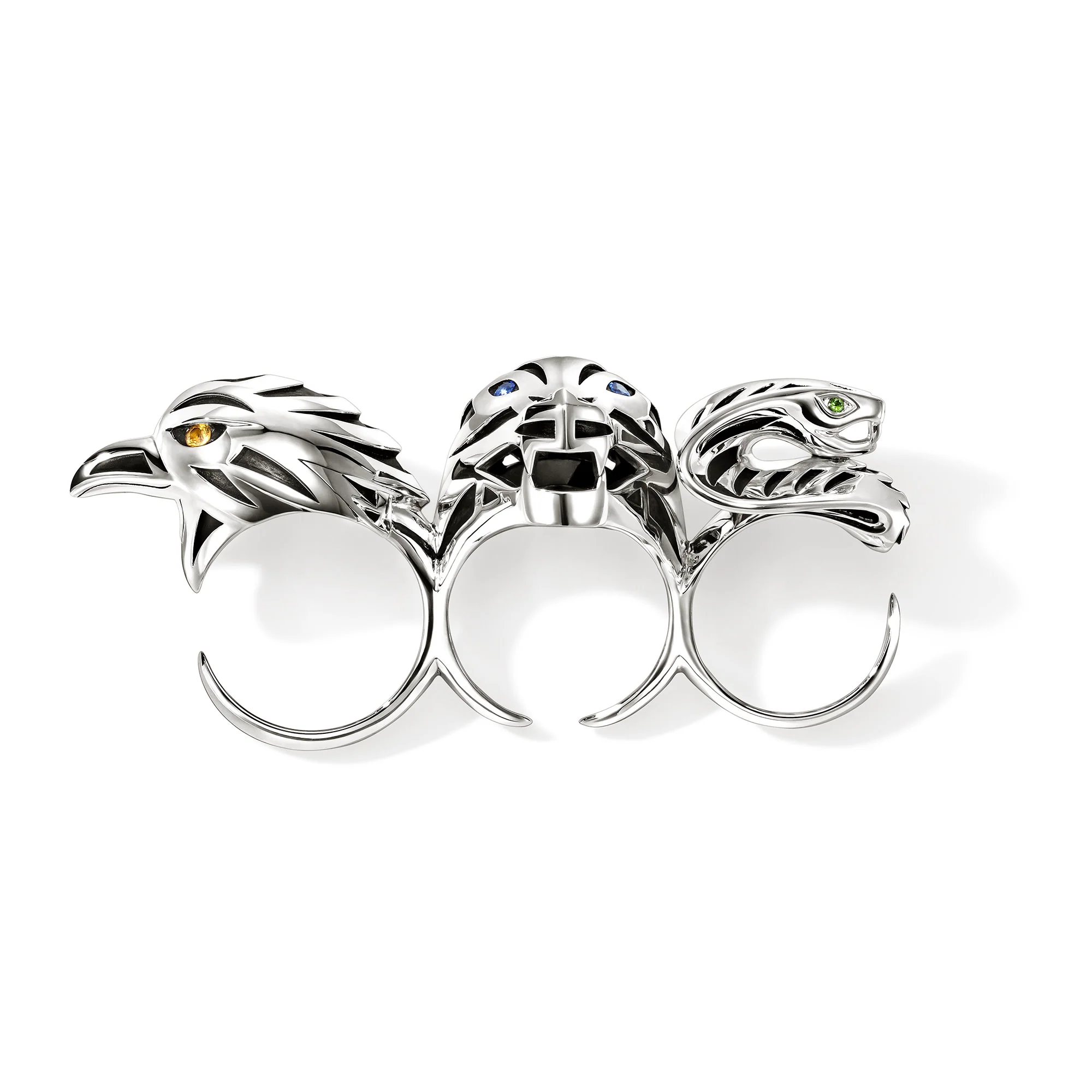 Legends Three Finger Ring, Sterling Silver, Gemstones|RMS604151YSBSPTS - Image 4