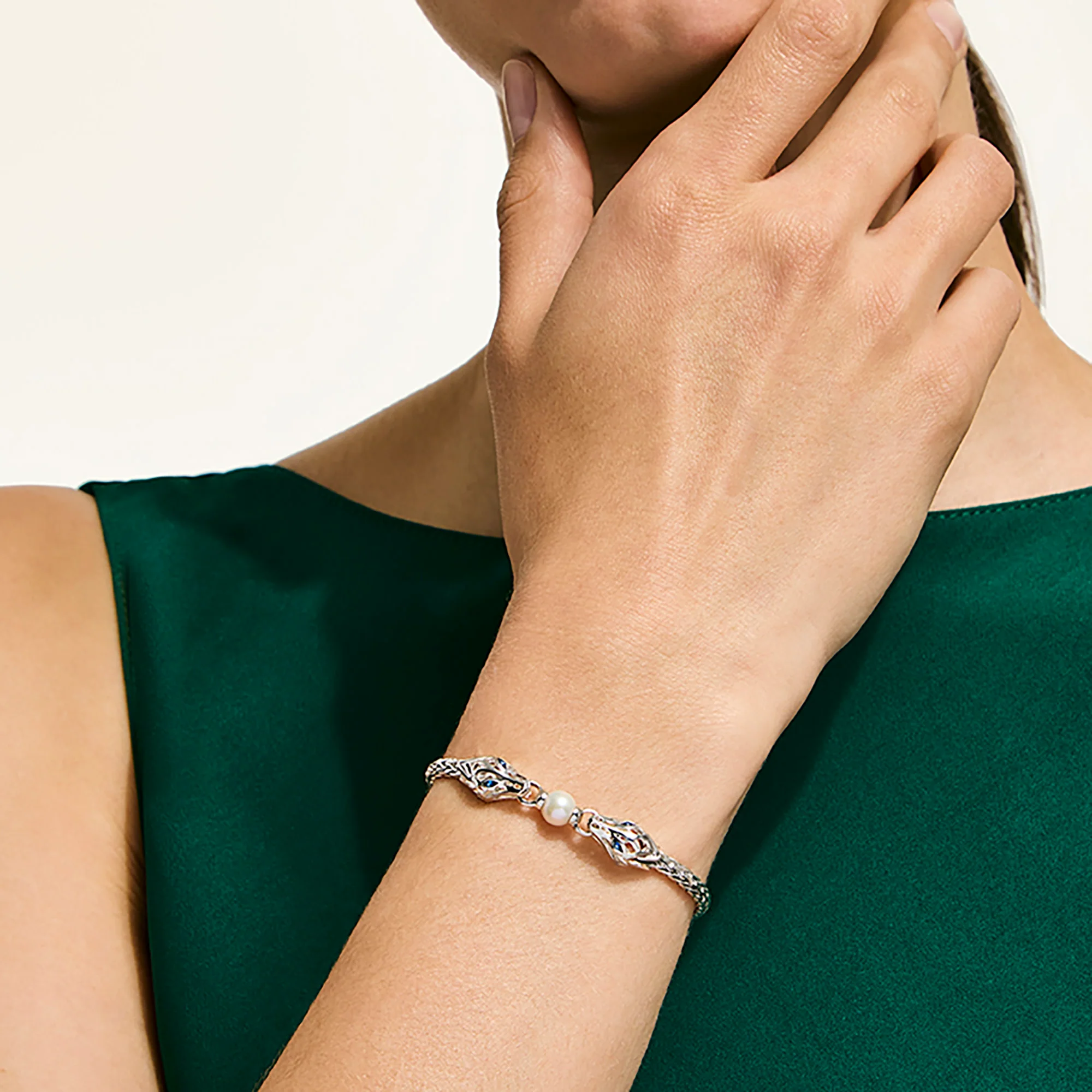 Naga Bracelet, Sterling Silver, Pearl, Blue Sapphire, 3.5MM|BUS603941BSP - Image 5