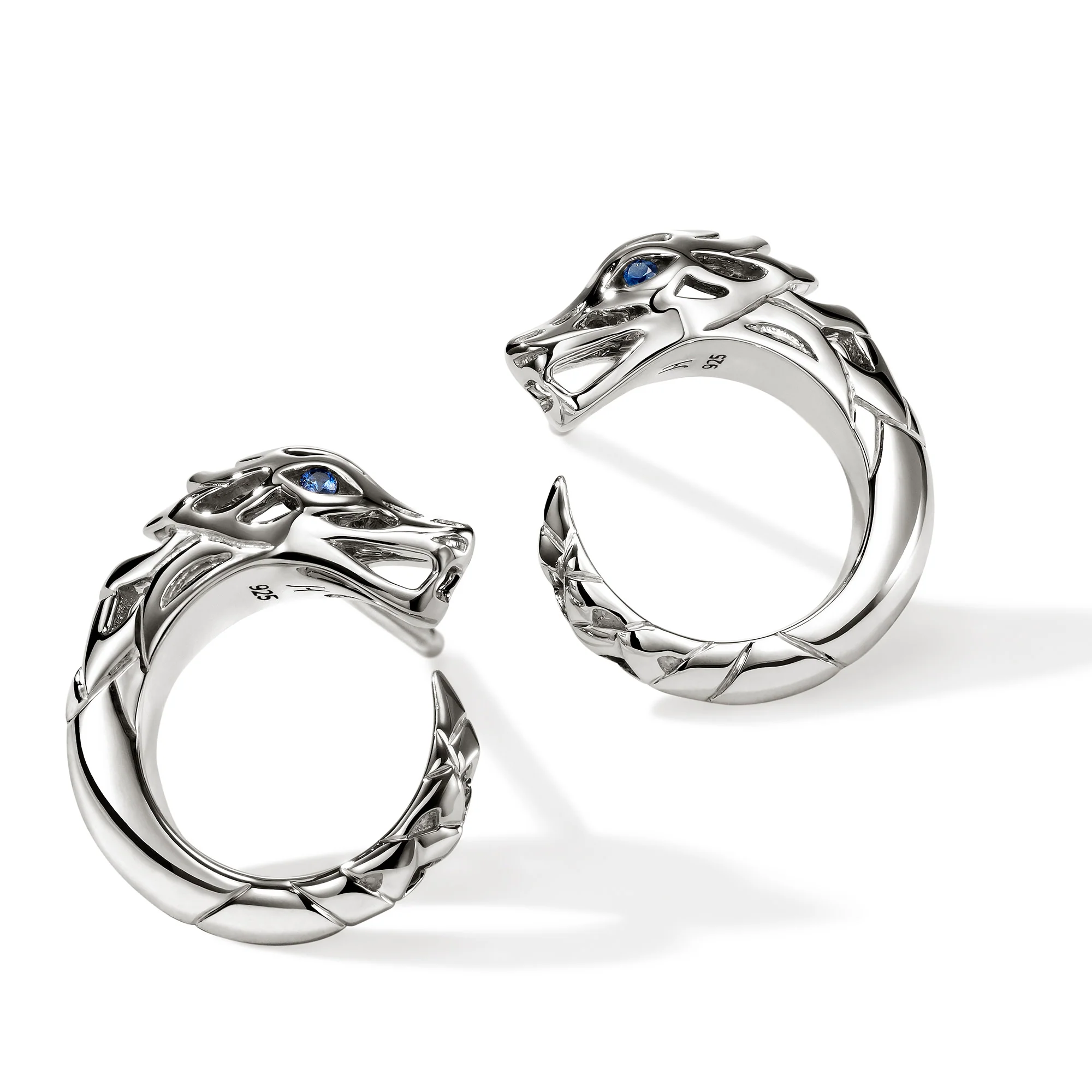 Naga Earrings, Sterling Silver, Blue Sapphires|EBS603731BSP - Image 2