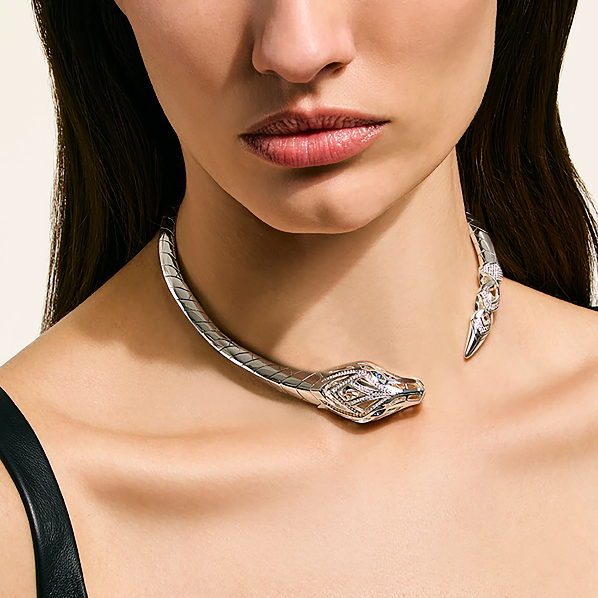 Naga Flex Choker, Sterling Silver, Diamonds, Blue Sapphire, 8MM|NBP603652BSPDI - Image 4