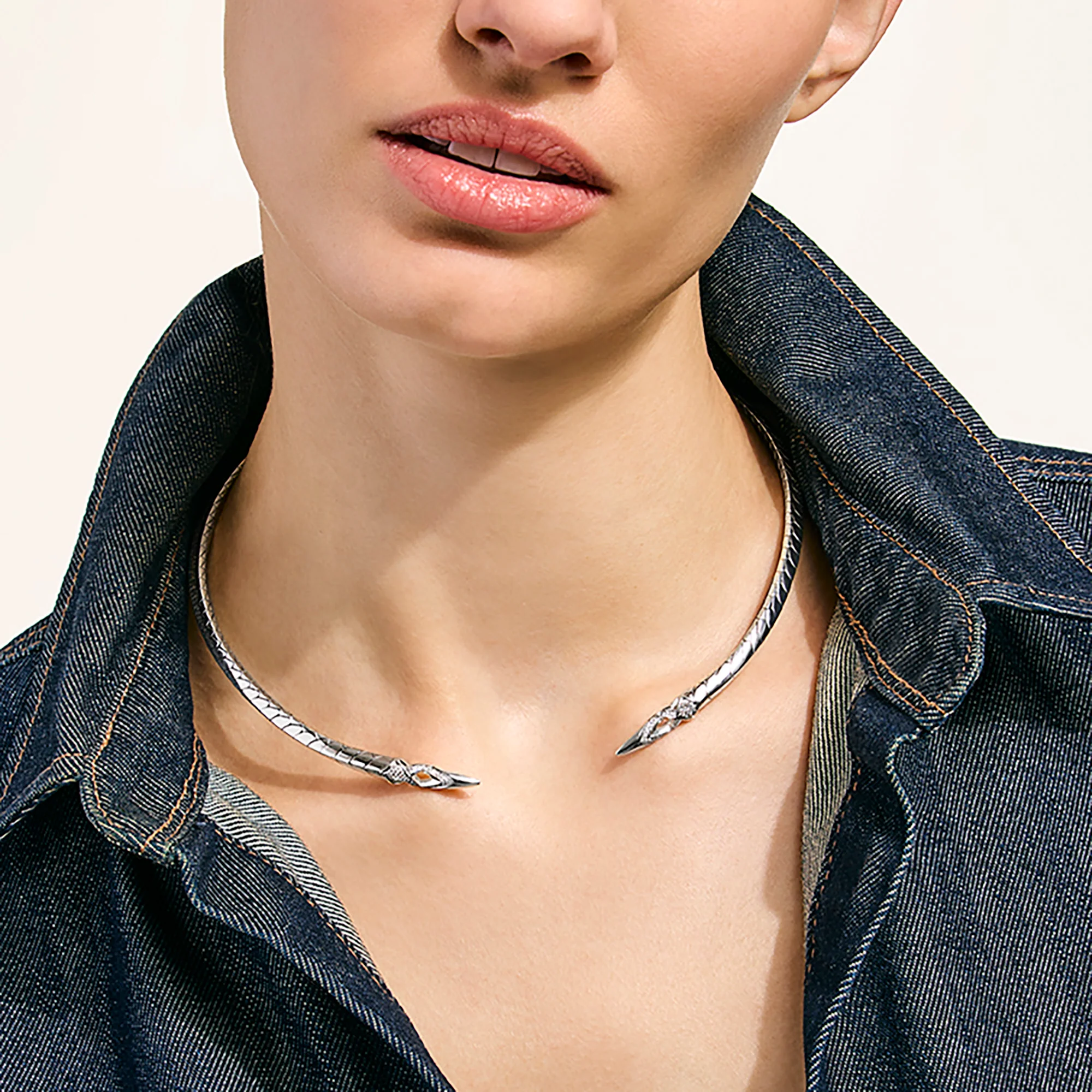 Naga Flex Collar, Sterling Silver,  Diamonds, 5MM|NBP603932DI - Image 4