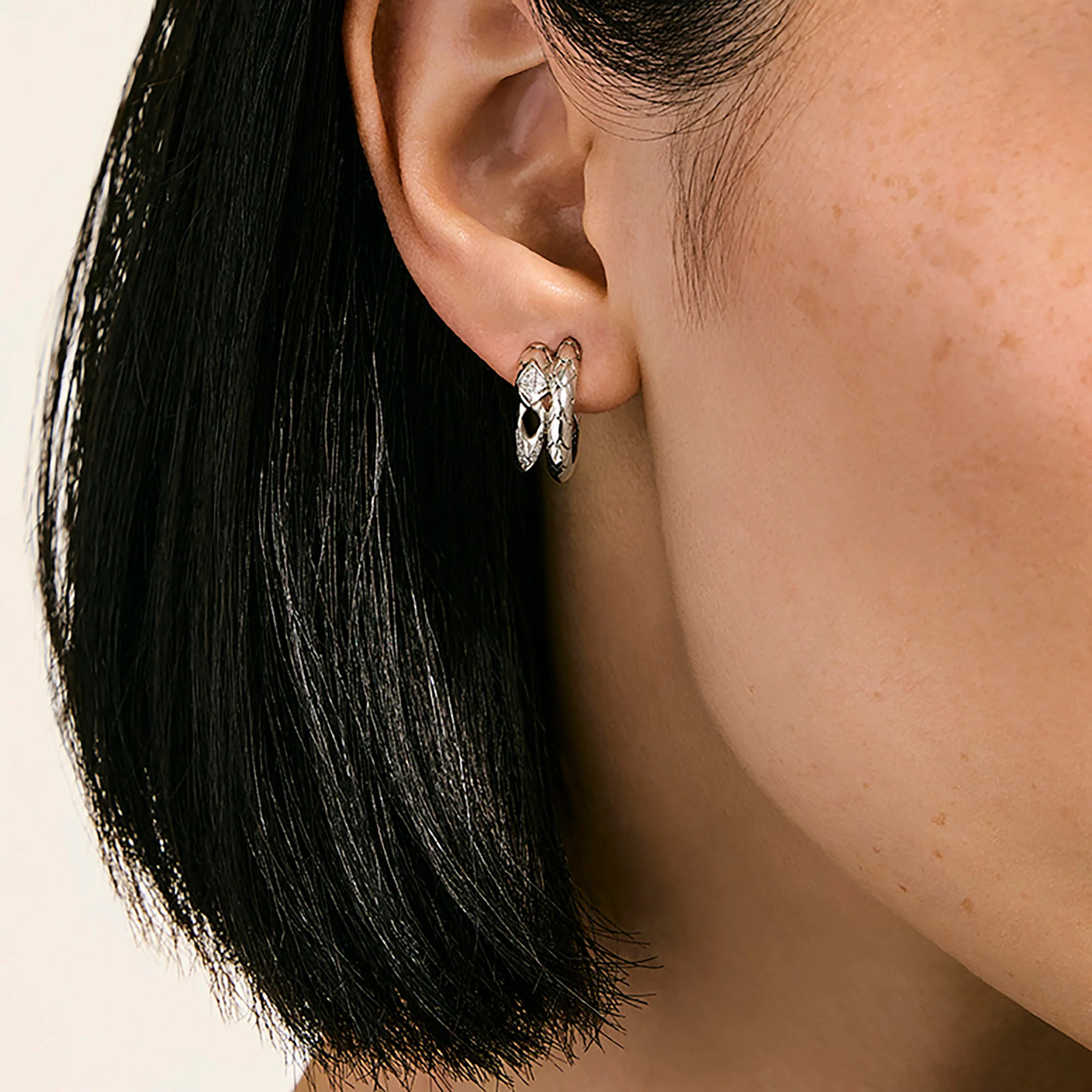 Naga Hoop Earrings, Sterling Silver, Diamonds|EBP604132DI - Image 4