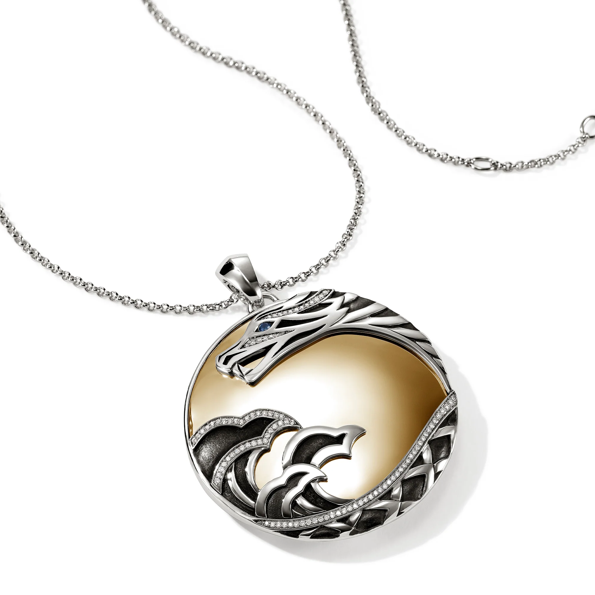 Naga Pendant Necklace, Gold, Sterling Silver, Diamonds, 50MM|NZZP604052BSPDI - Image 2