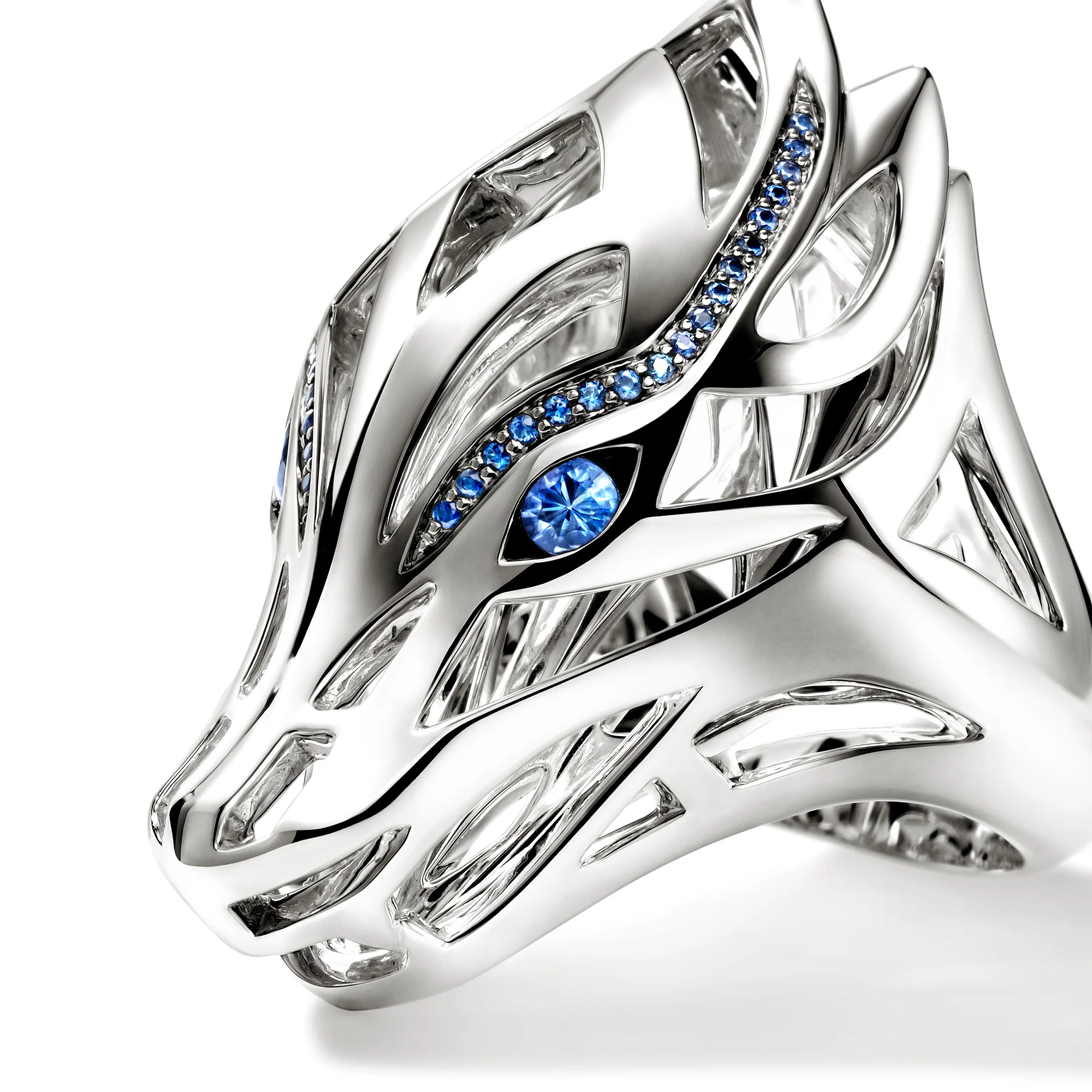 Naga Saddle Ring, Sterling Silver, Blue Sapphires|RBS6034114BSP - Image 2