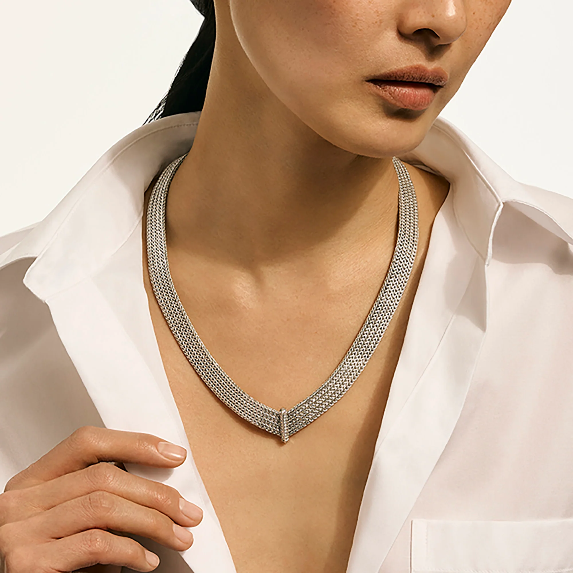Icon Link Necklace, Sterling Silver, Diamonds, 12MM|NBP9009882DI - Image 5