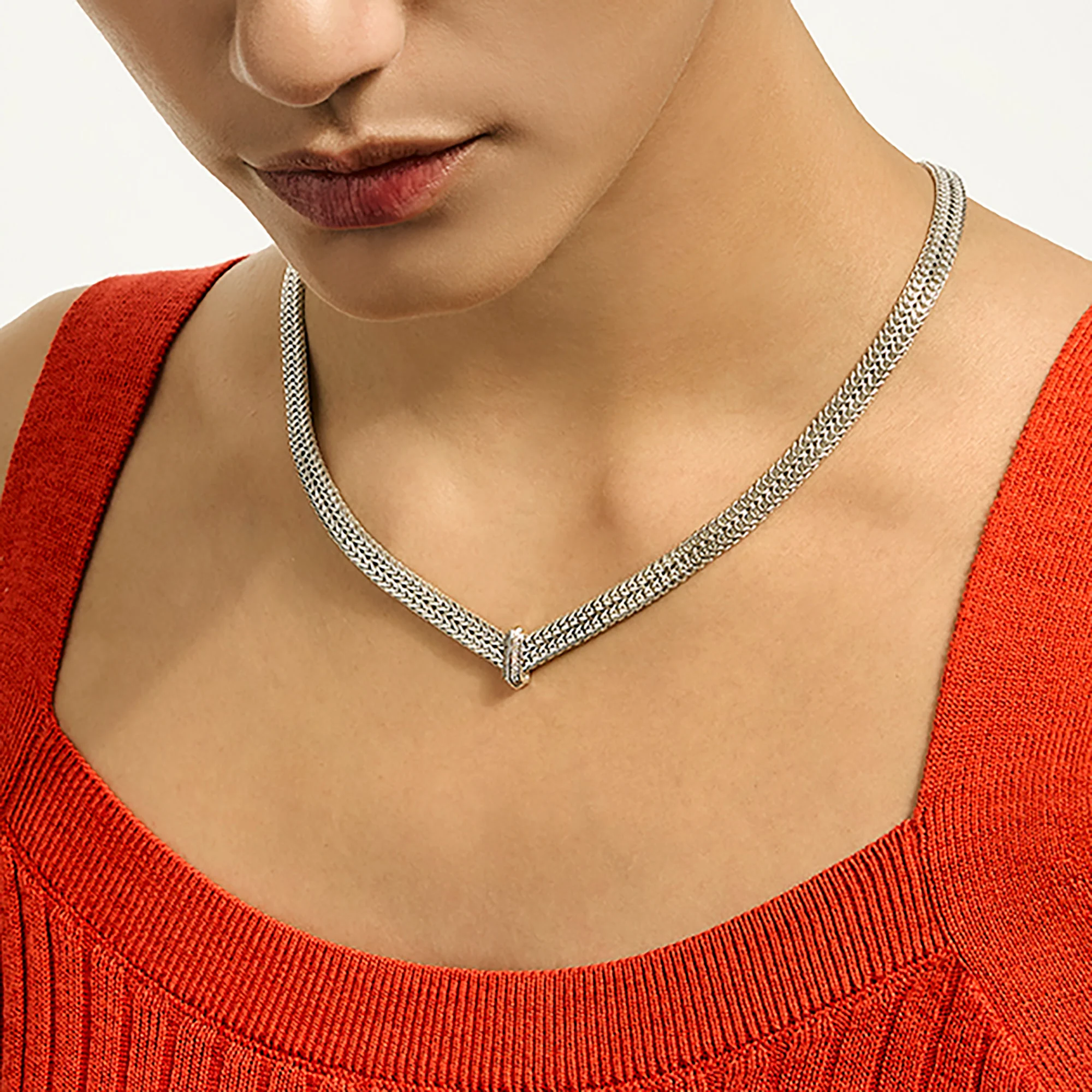 Icon Link Necklace, Sterling Silver, Diamonds, 6MM|NBP989352DI - Image 5