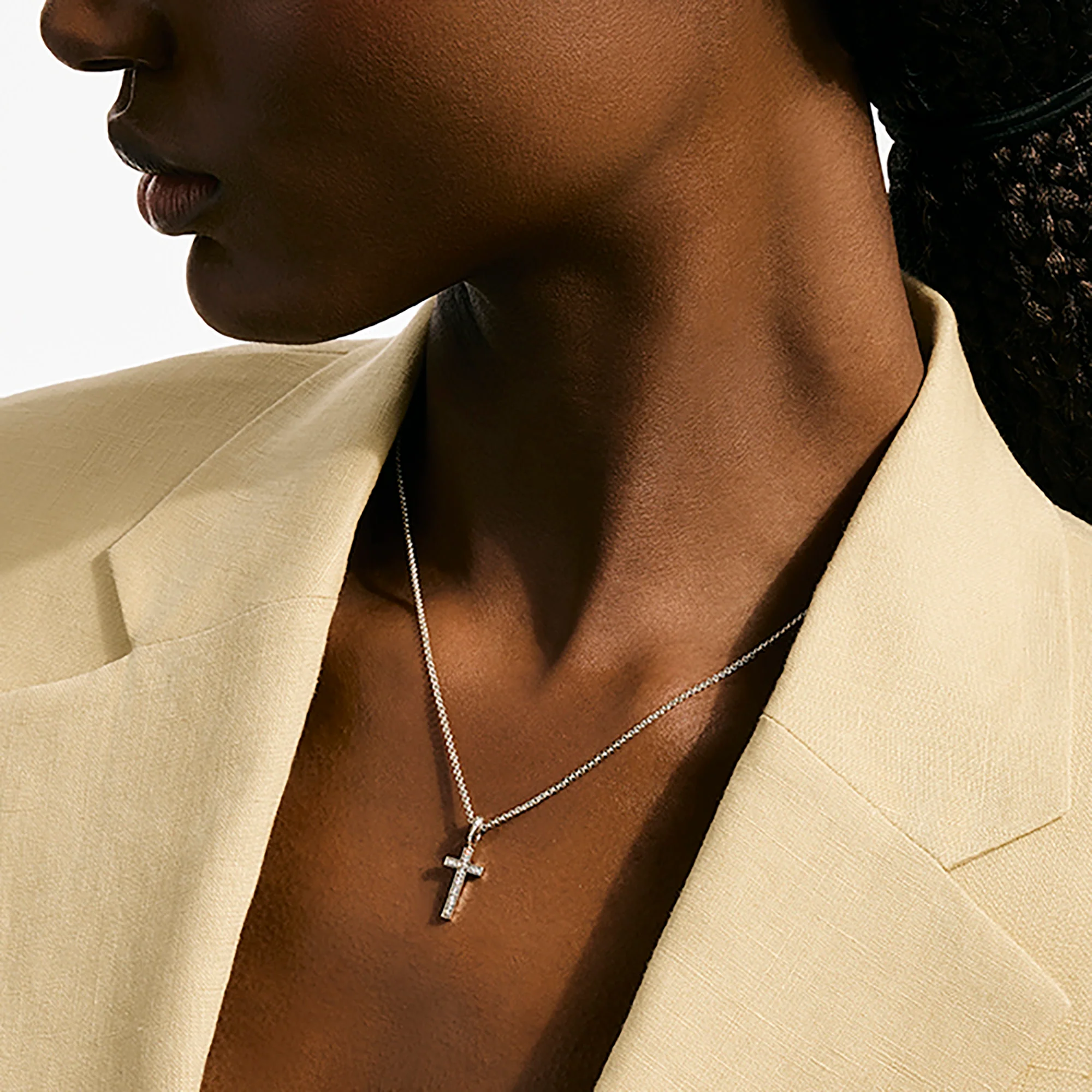JH Essential Cross Necklace, Sterling Silver, Diamonds|NBP9893882DI - Image 4