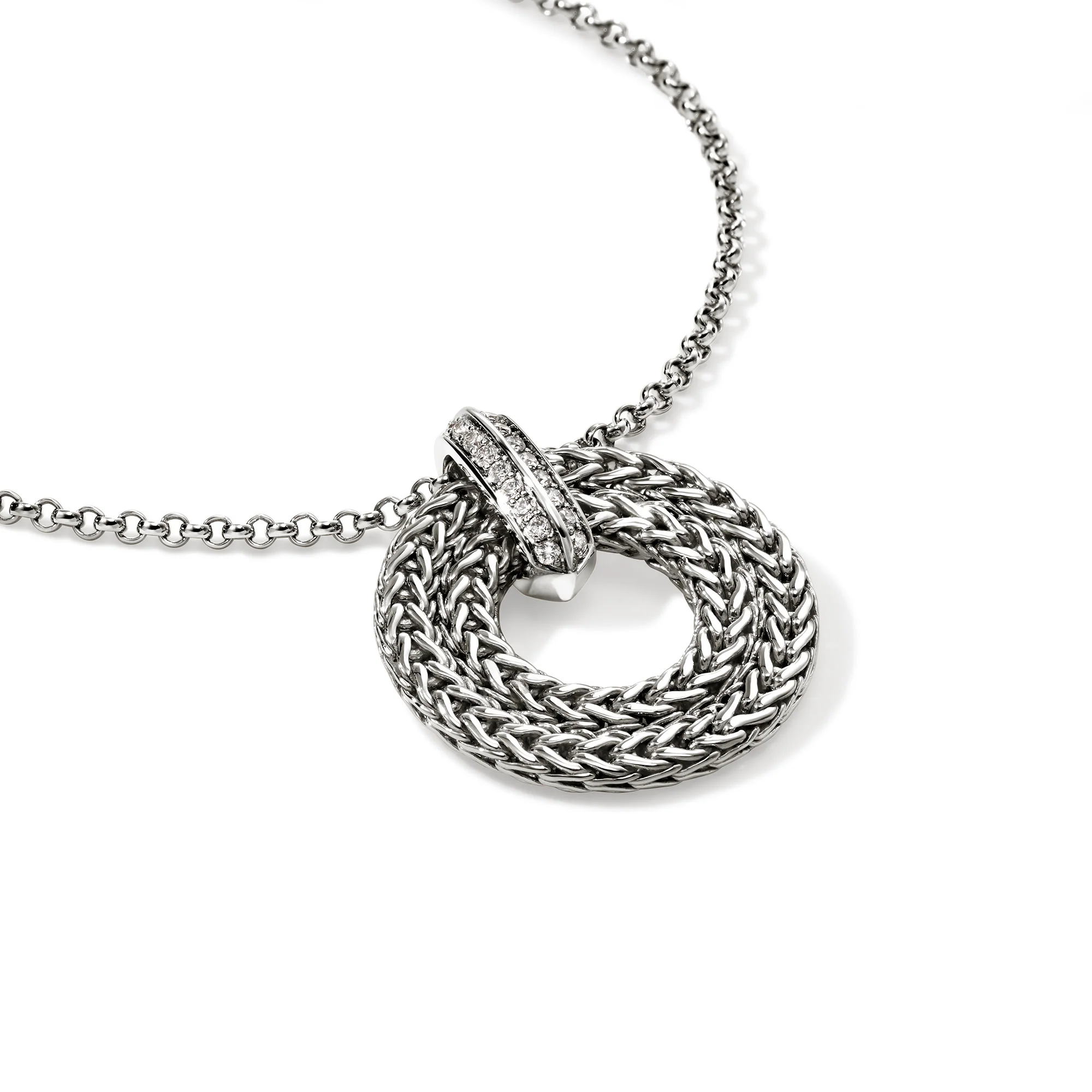 Icon Link Pendant Necklace, Sterling Silver, Diamonds, 2MM|NBP989542DI - Image 2