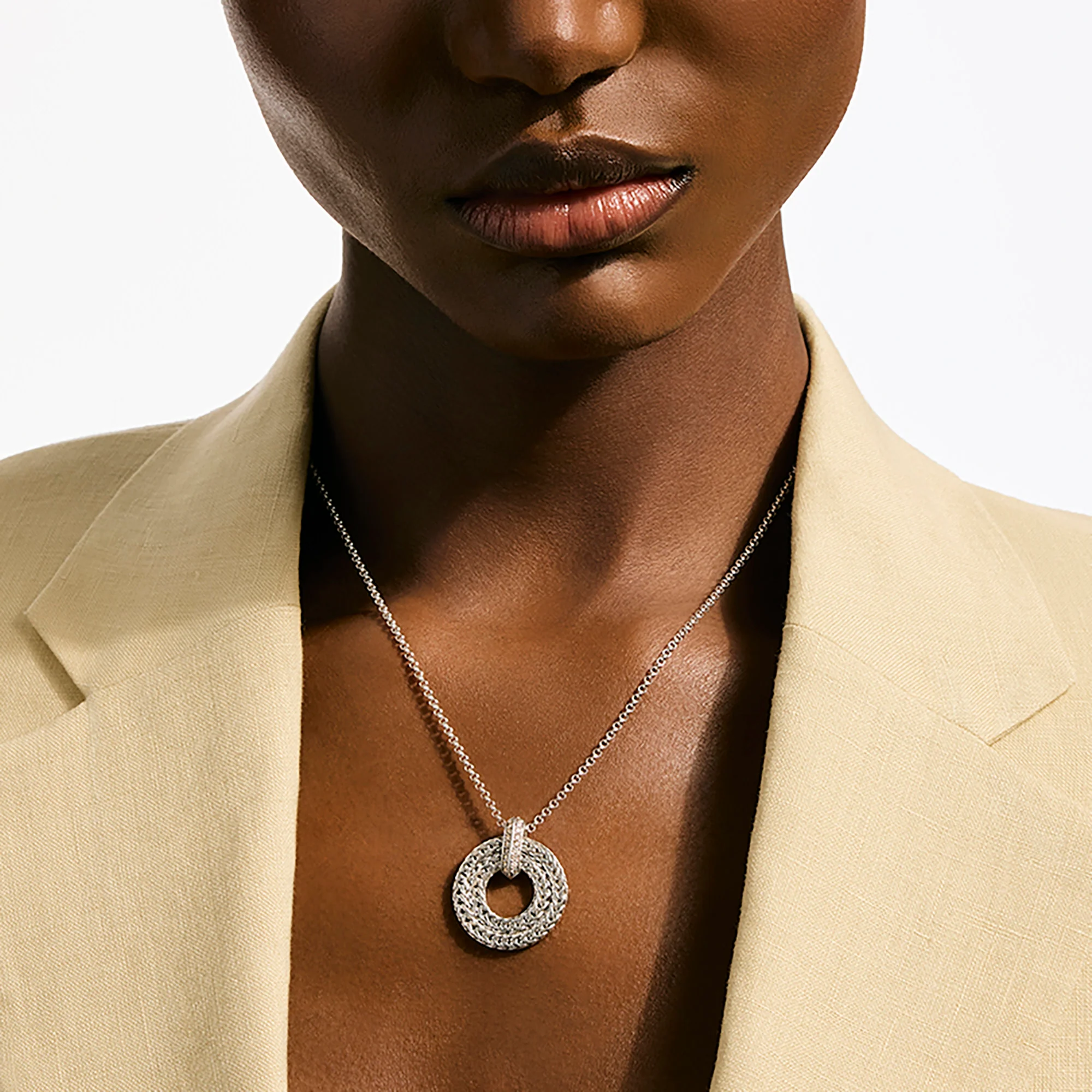 Icon Link Pendant Necklace, Sterling Silver, Diamonds, 2MM|NBP989542DI - Image 5