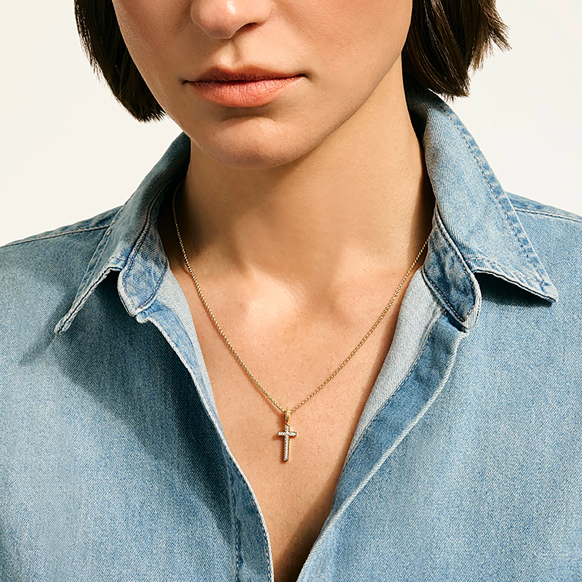 JH Essential Cross Necklace, Gold, Diamonds|NGGX9893882DI - Image 5