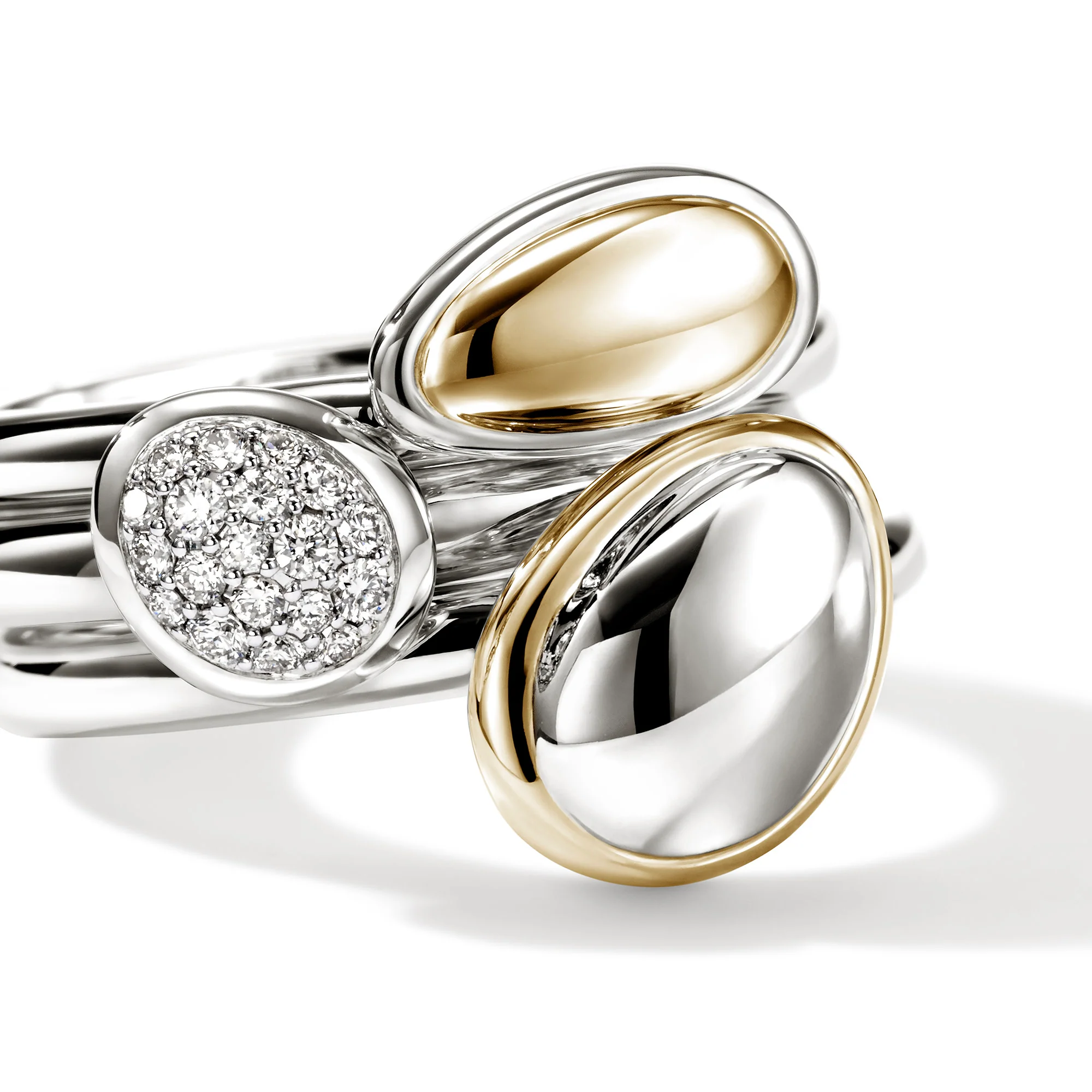 Pebble Stacking Ring Trio, Gold, Sterling Silver, Diamonds|RZZP9721332DI - Image 2