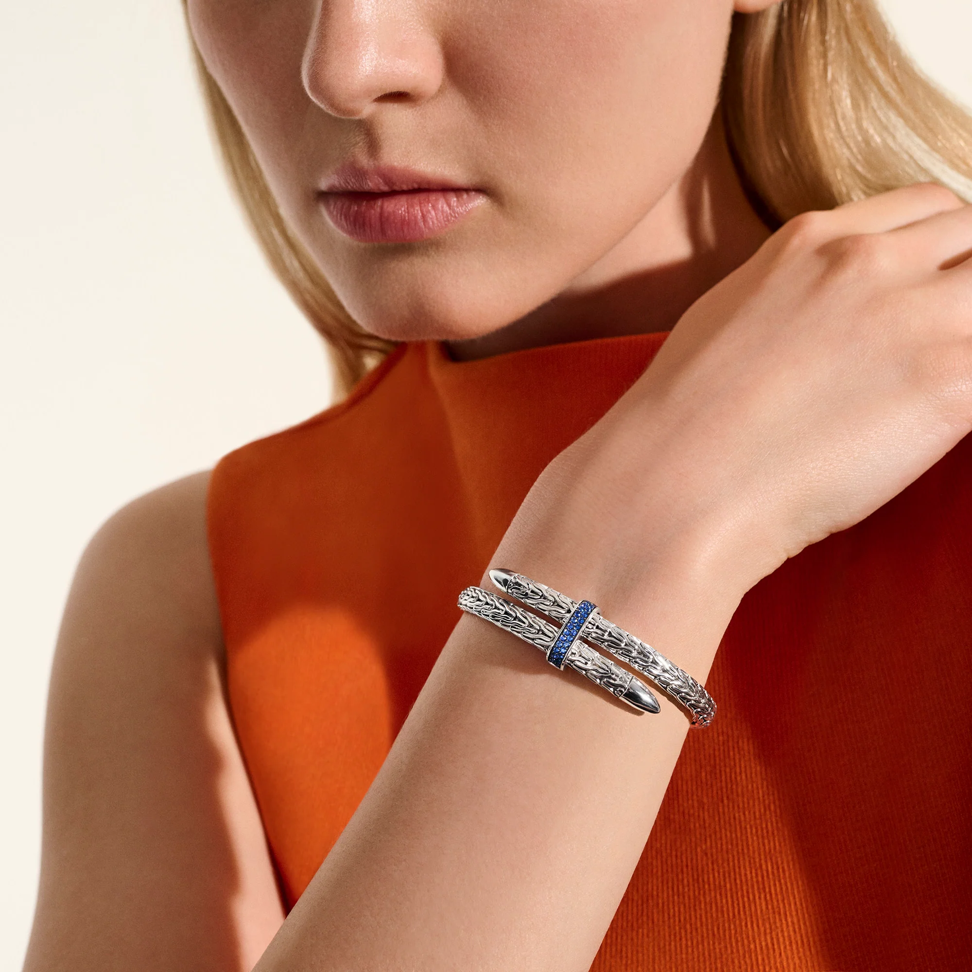 Spear Flex Cuff, Sterling Silver, Gemstones, 5.5MM|CBS9011074BSP - Image 6