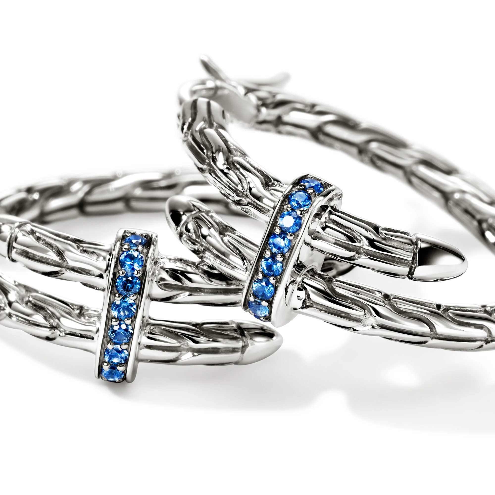 Spear Hoop Earrings, Sterling Silver, Blue Sapphire, 22.5MM|EBS986744BSP - Image 2