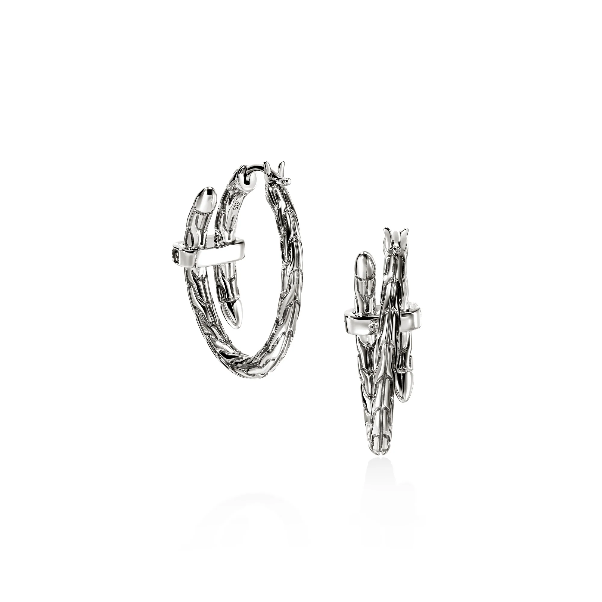Spear Hoop Earrings, Sterling Silver, Blue Sapphire, 22.5MM|EBS986744BSP - Image 3