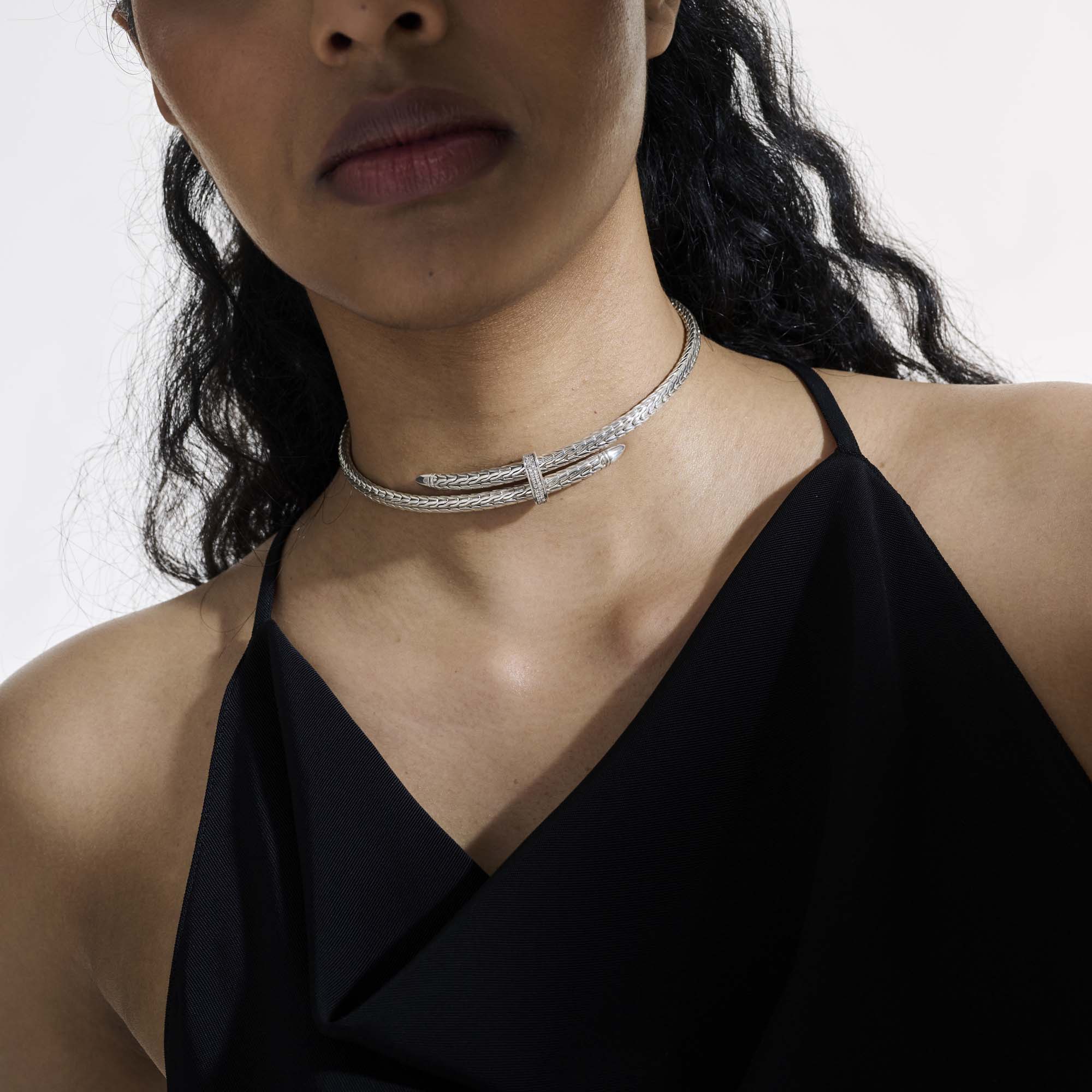 Spear Coil Choker, Sterling Silver, Diamonds|NBP9011292DI - Image 6