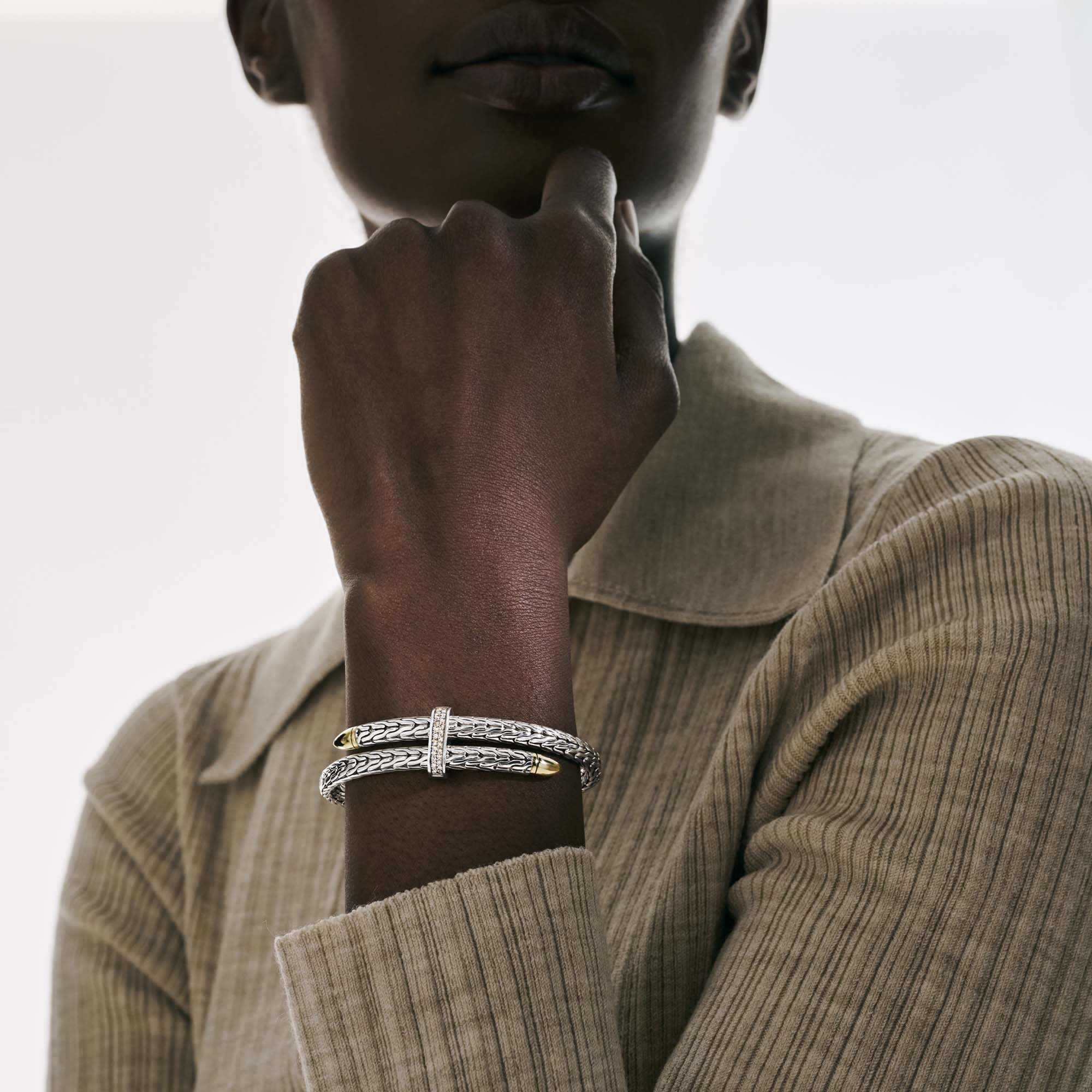 Spear Flex Cuff, Sterling Silver, Gold, Diamonds, 5.5MM|CZZP90110722DI - Image 6