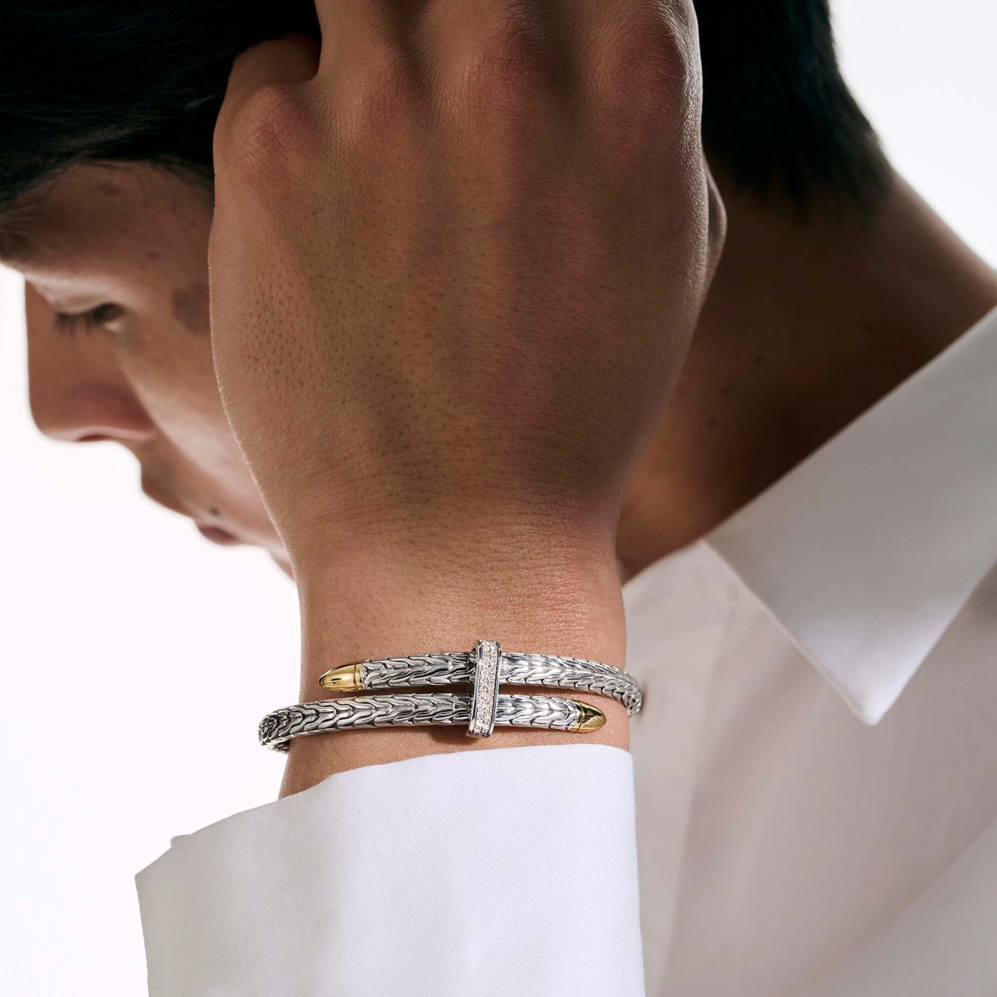 Spear Flex Cuff, Sterling Silver, Gold, Diamonds, 5.5MM|CZZP90110722DI - Image 7