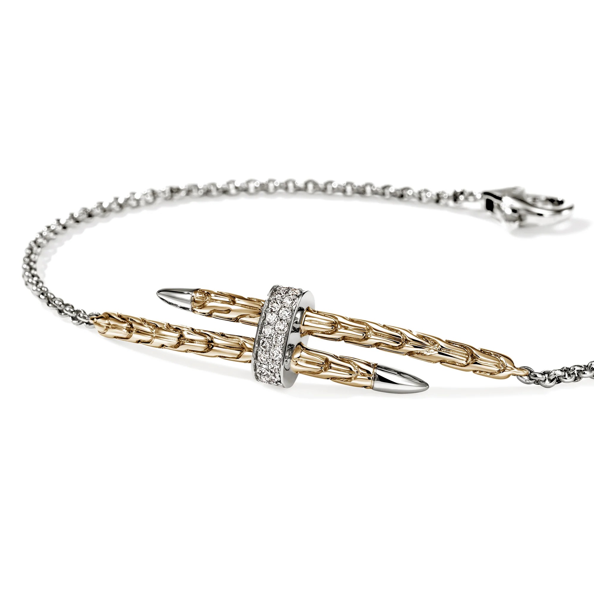Spear Station Bracelet, Gold, Sterling Silver, Diamonds|BUZZP989572DI - Image 2