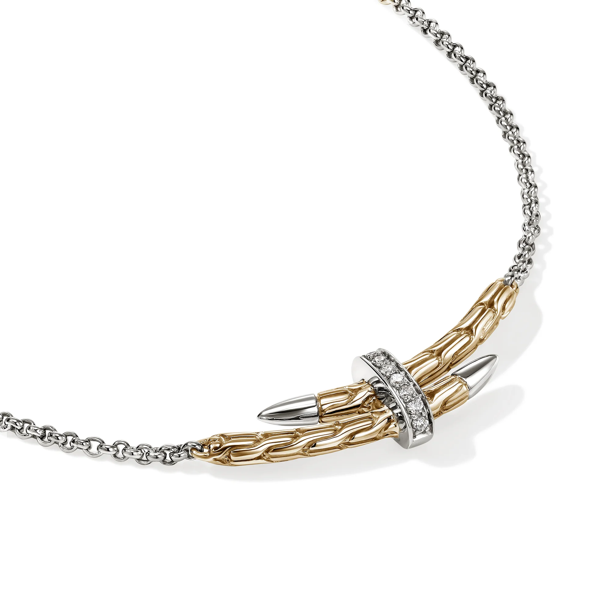Spear Station Necklace, Gold, Sterling Silver, Diamonds|NZZP989582DI - Image 2