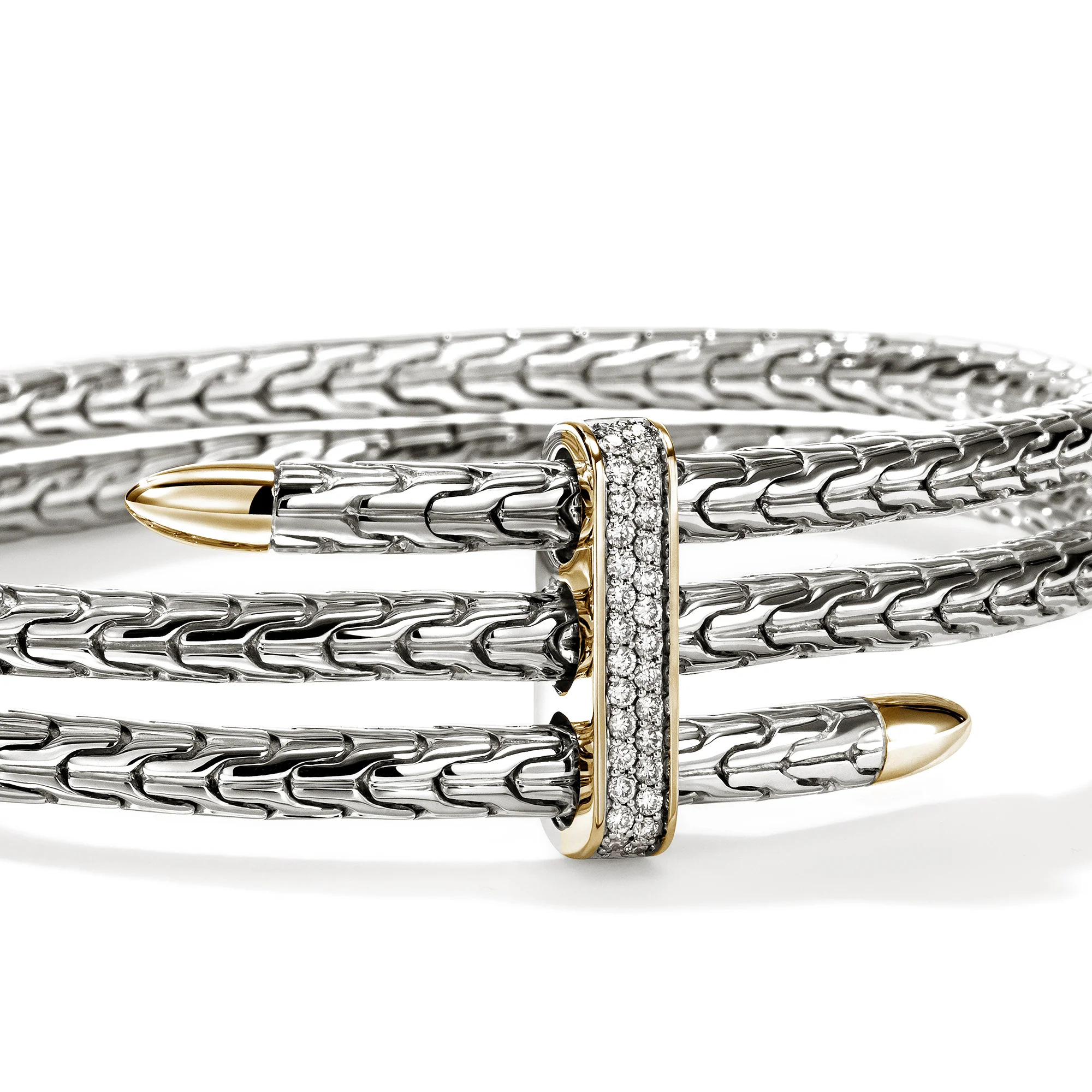 Spear Triple Flex Cuff, Gold, Sterling Silver, Diamonds, 4MM|CZZP988392DI - Image 2