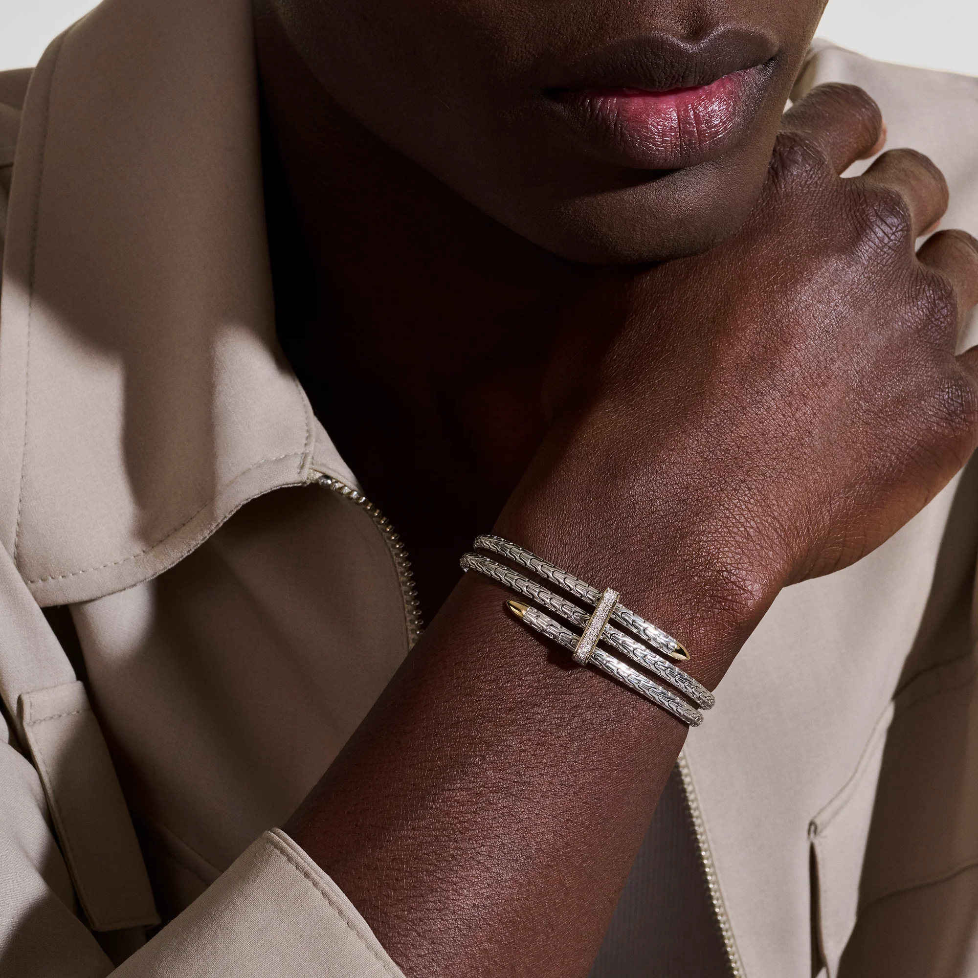 Spear Triple Flex Cuff, Gold, Sterling Silver, Diamonds, 4MM|CZZP988392DI - Image 7