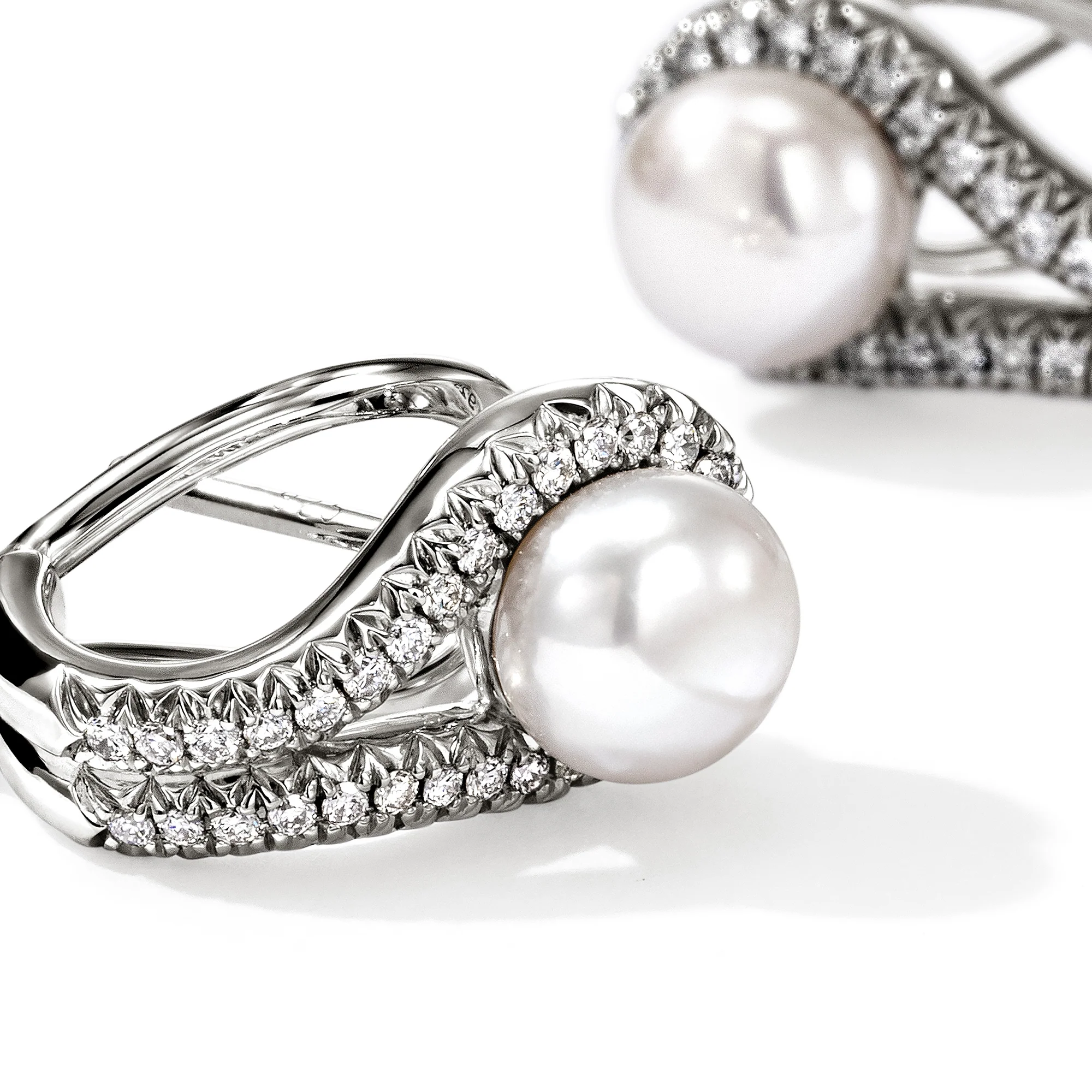 Surf Earrings, Sterling Silver, Diamonds, Pearl|EBP895042DI - Image 2