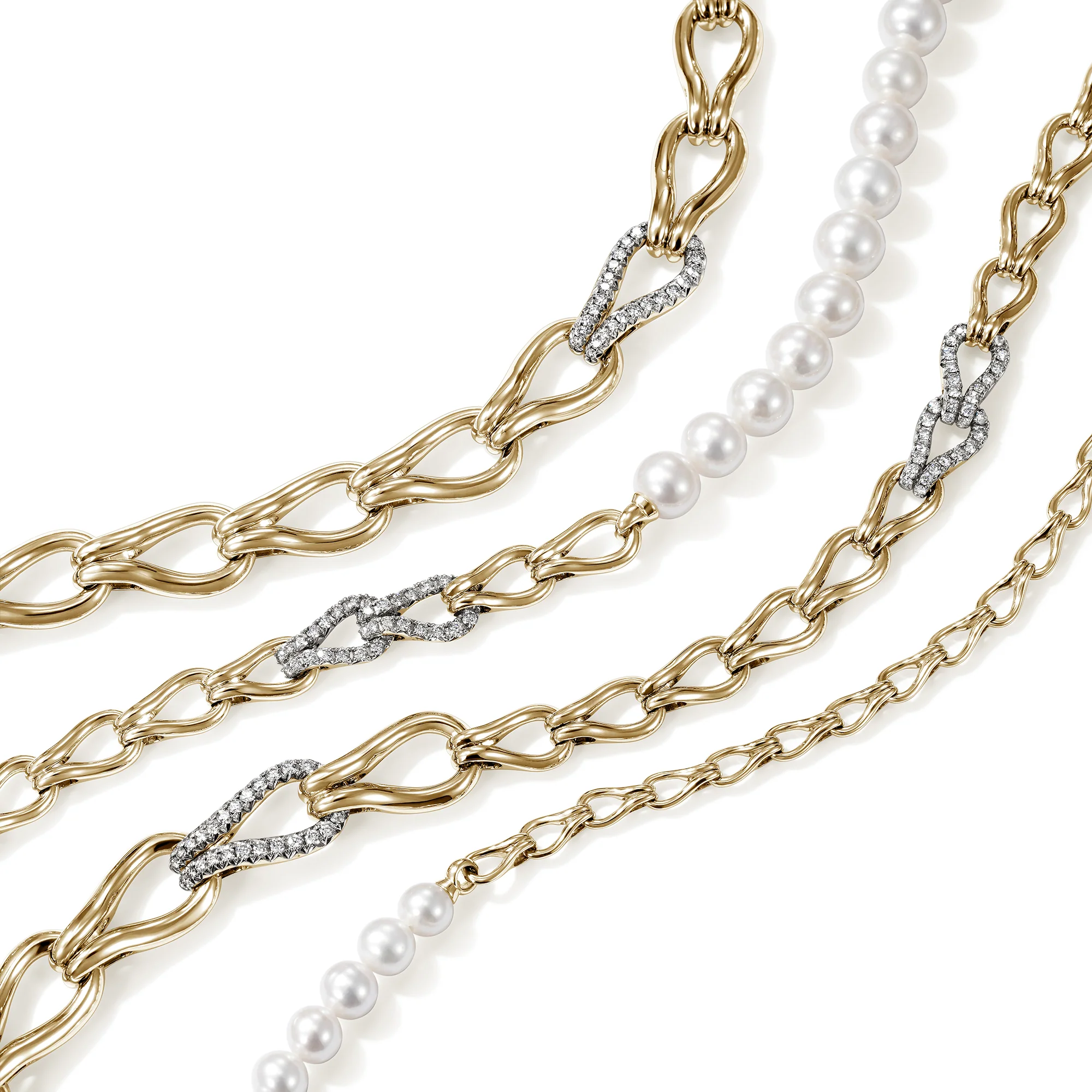 Surf Multi-Layer Necklace, Gold, Diamonds, Pearl|NGGX895102DI - Image 2