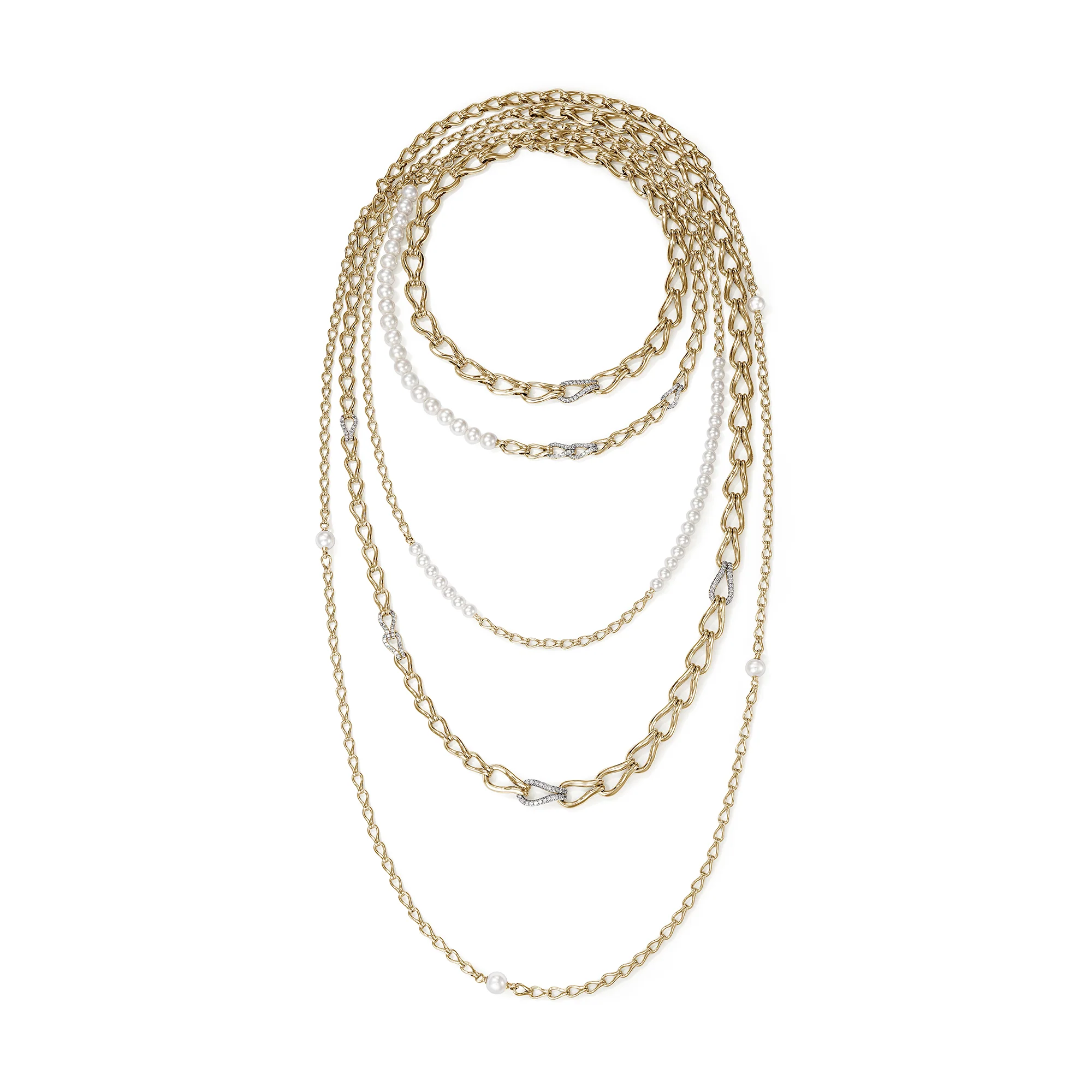 Surf Multi-Layer Necklace, Gold, Diamonds, Pearl|NGGX895102DI - Image 3