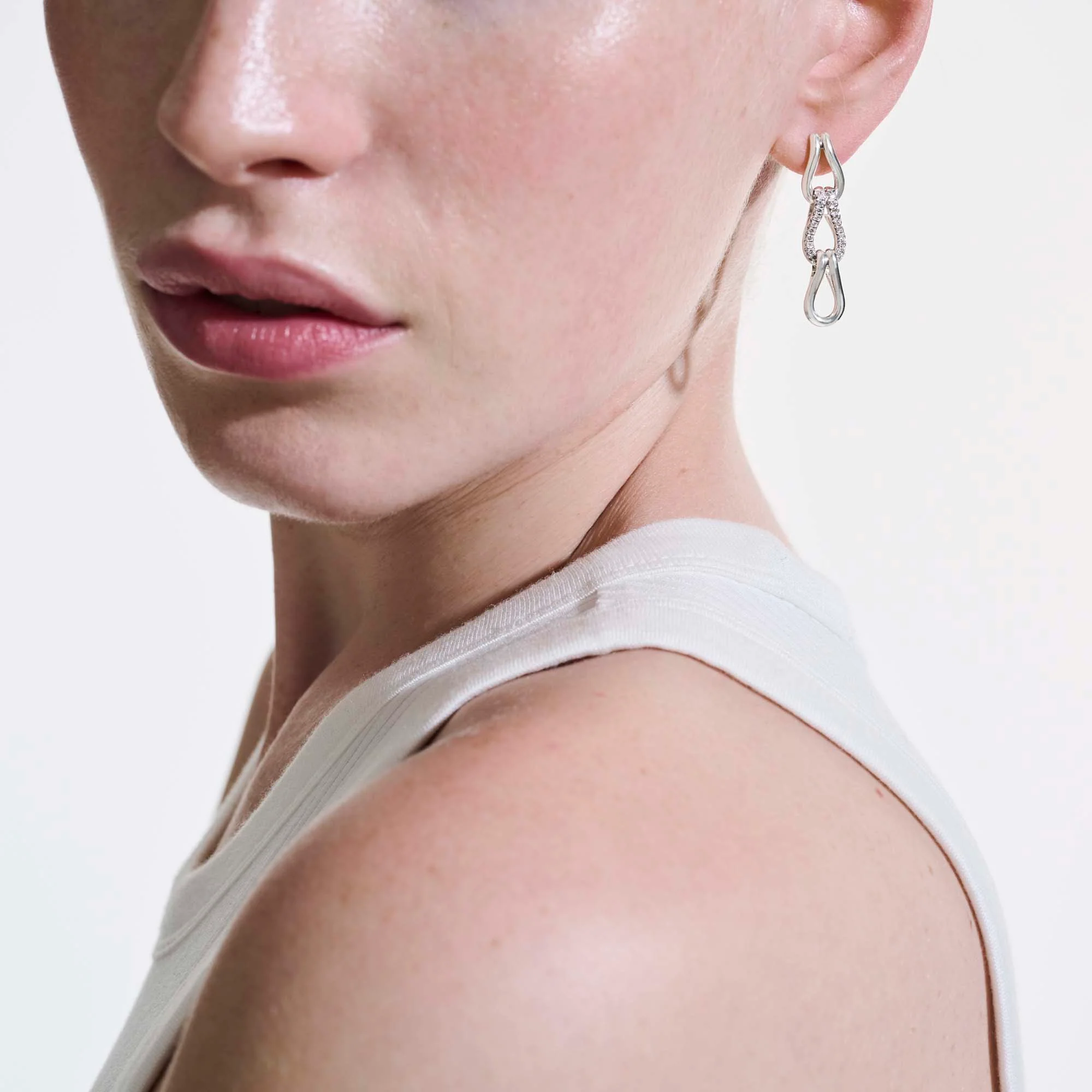 Surf Link Earrings, Sterling Silver, Diamonds|EBP9011792DI - Image 5