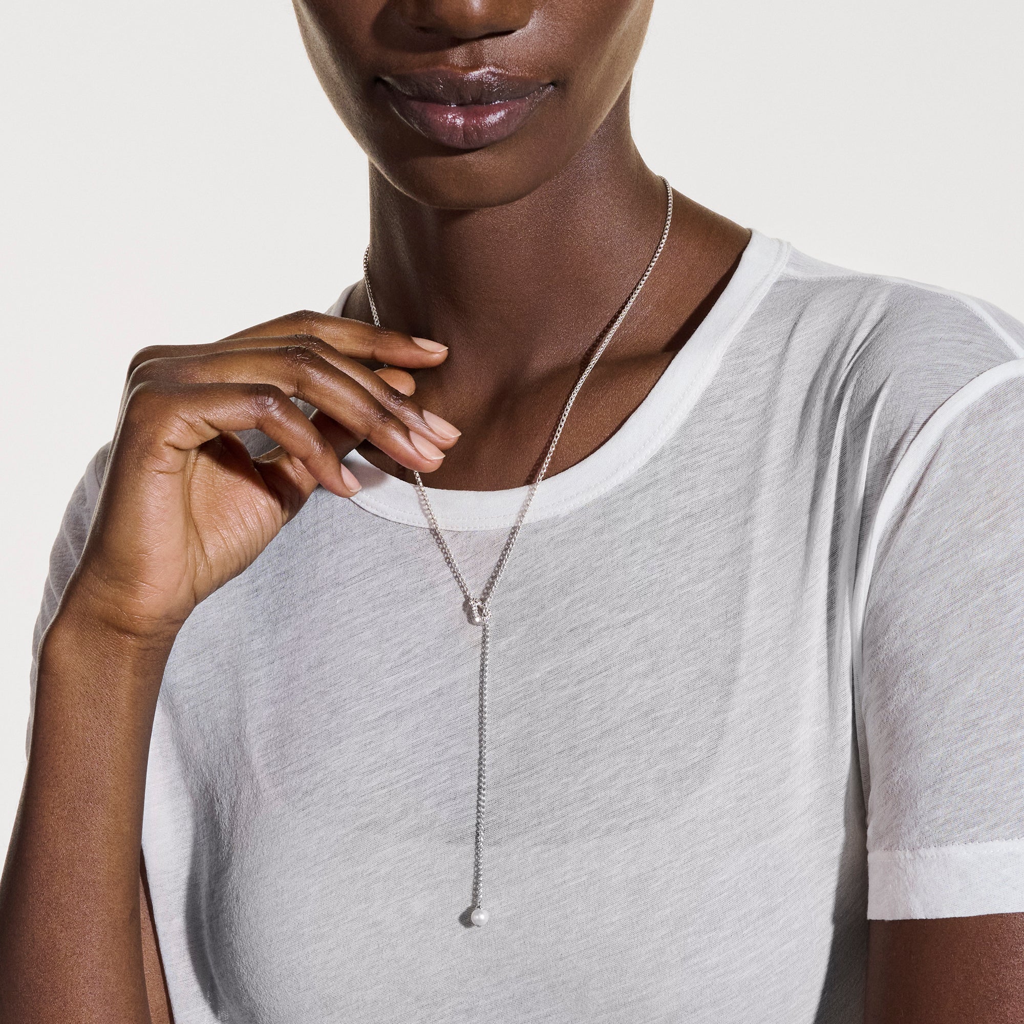 Surf Y Necklace, Sterling Silver, Diamonds, Pearl|NBP895002DI - Image 5